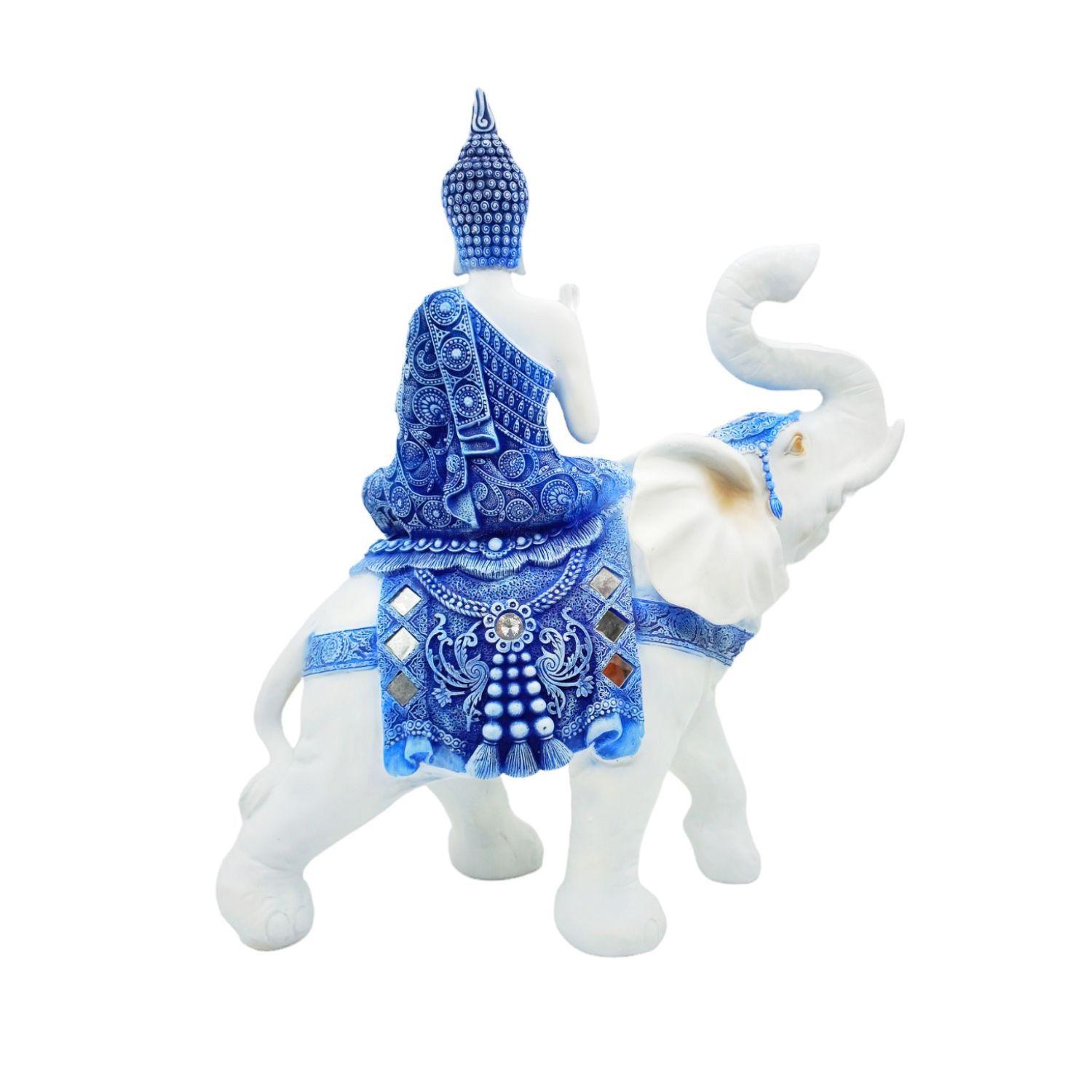 Buda mudra mujer meditando poliresina con elefante 55cm dorado-3