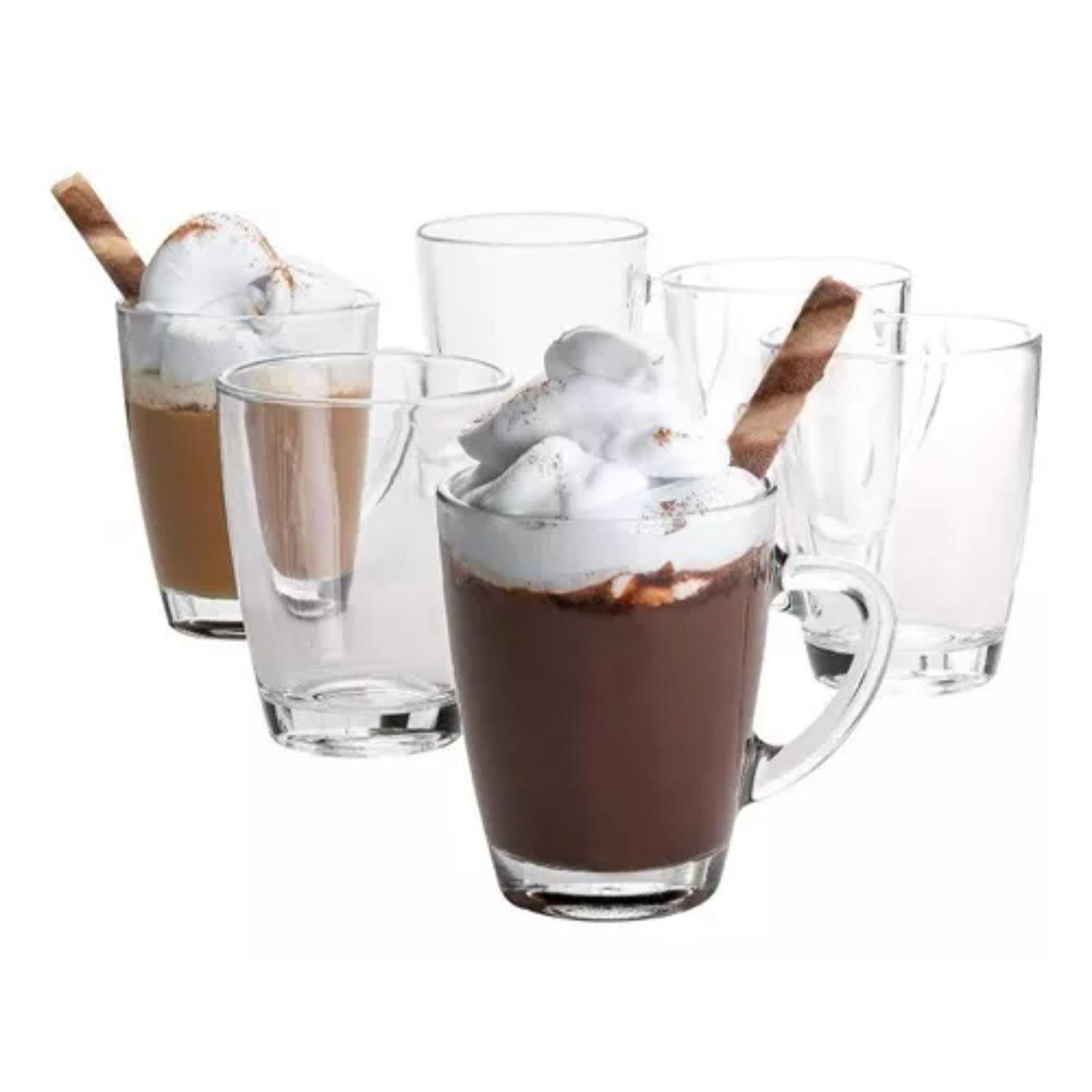 Tazas Cafe Vidrio Set 6 Piezas 300ml 10cm Alto-0