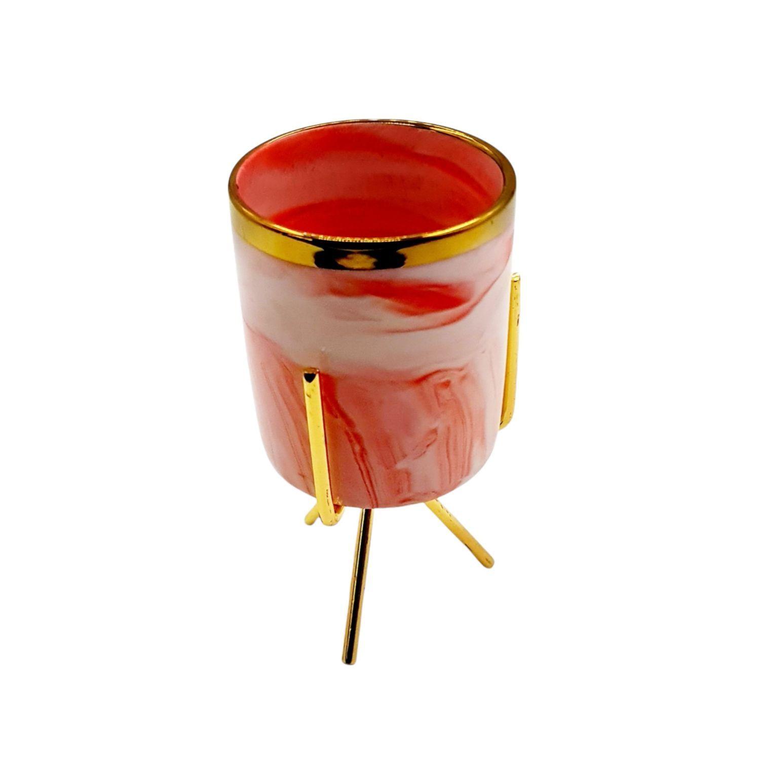 Porta vela de marmol con base de metal rosado adorno 8x12cm-1