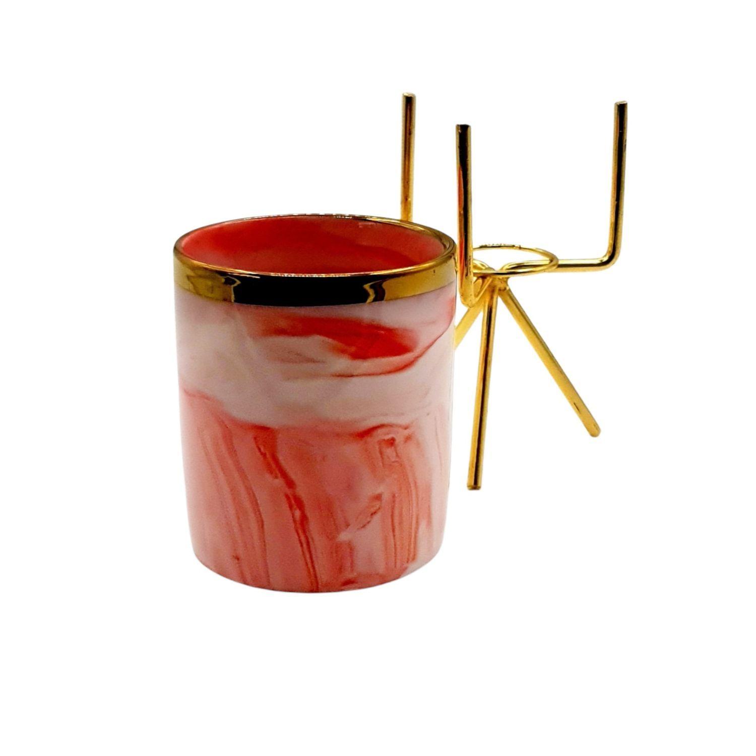 Porta vela de marmol con base de metal rosado adorno 8x12cm-2