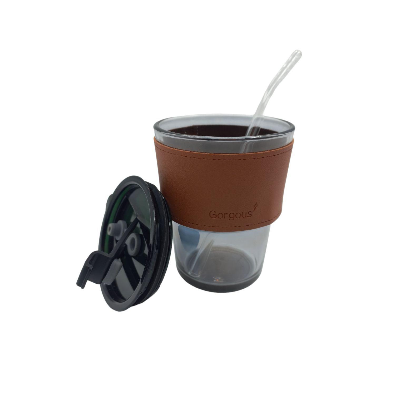 Vaso De Vidrio Con Tapa Hermética Y Bombilla Vidrio 450 Ml-0
