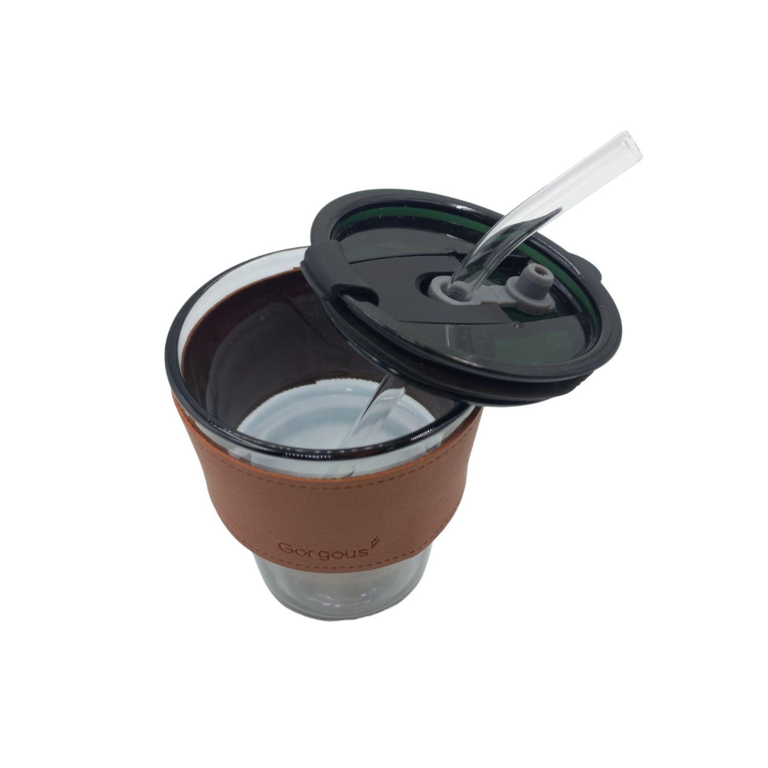 Vaso De Vidrio Con Tapa Hermética Y Bombilla Vidrio 450 Ml-1