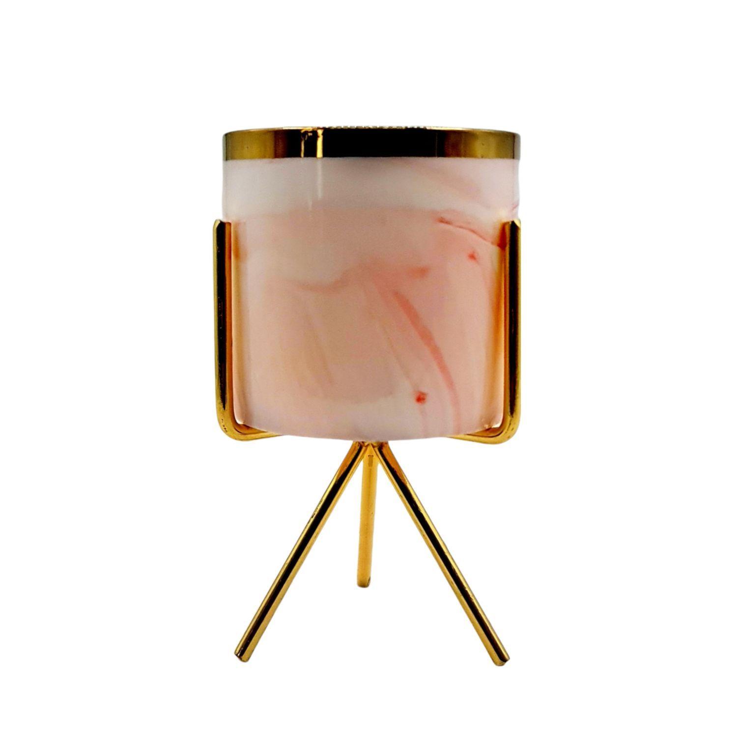 Porta Vela De Marmol Rosado Con Base Dorada 8x12cm-0