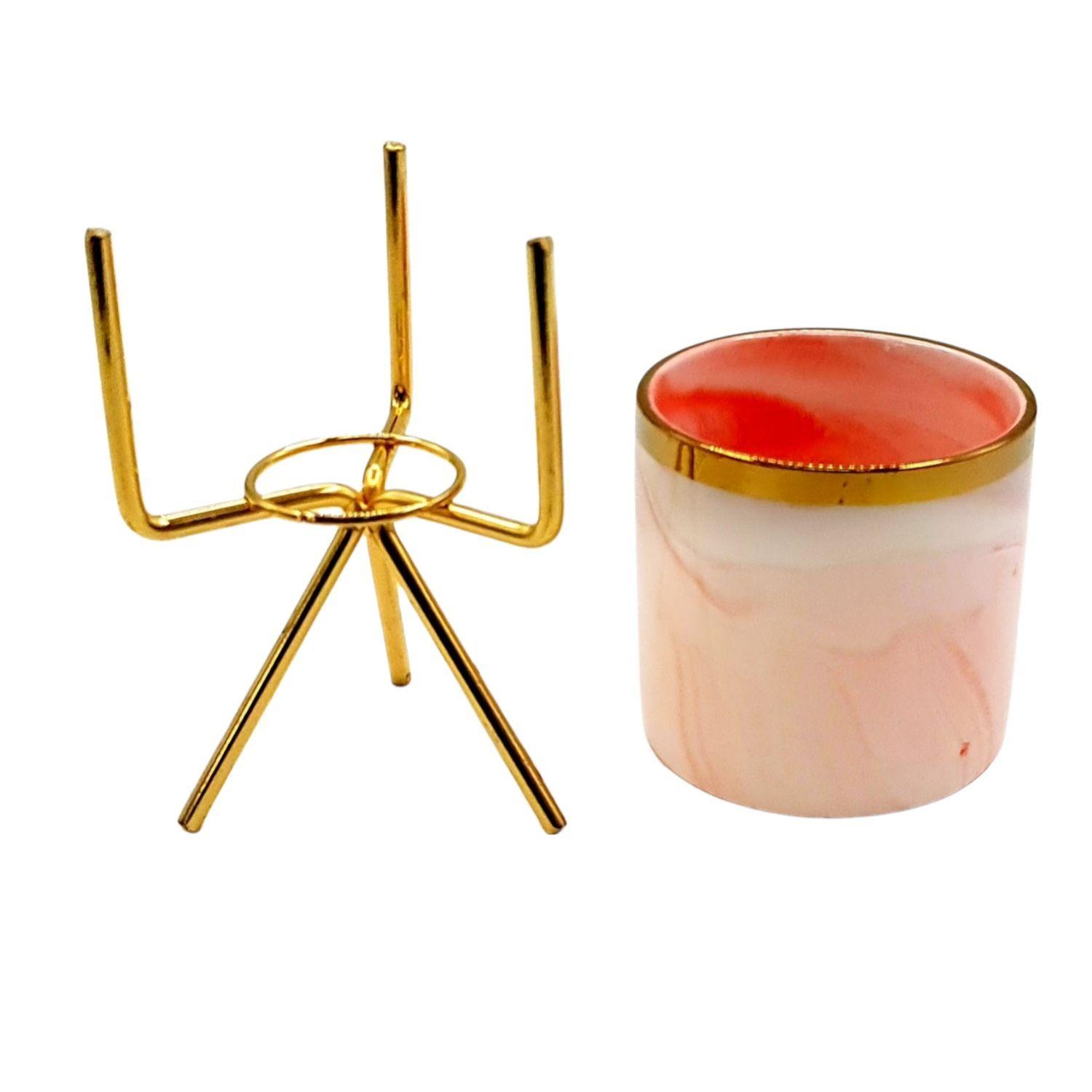 Porta Vela De Marmol Rosado Con Base Dorada 8x12cm-2