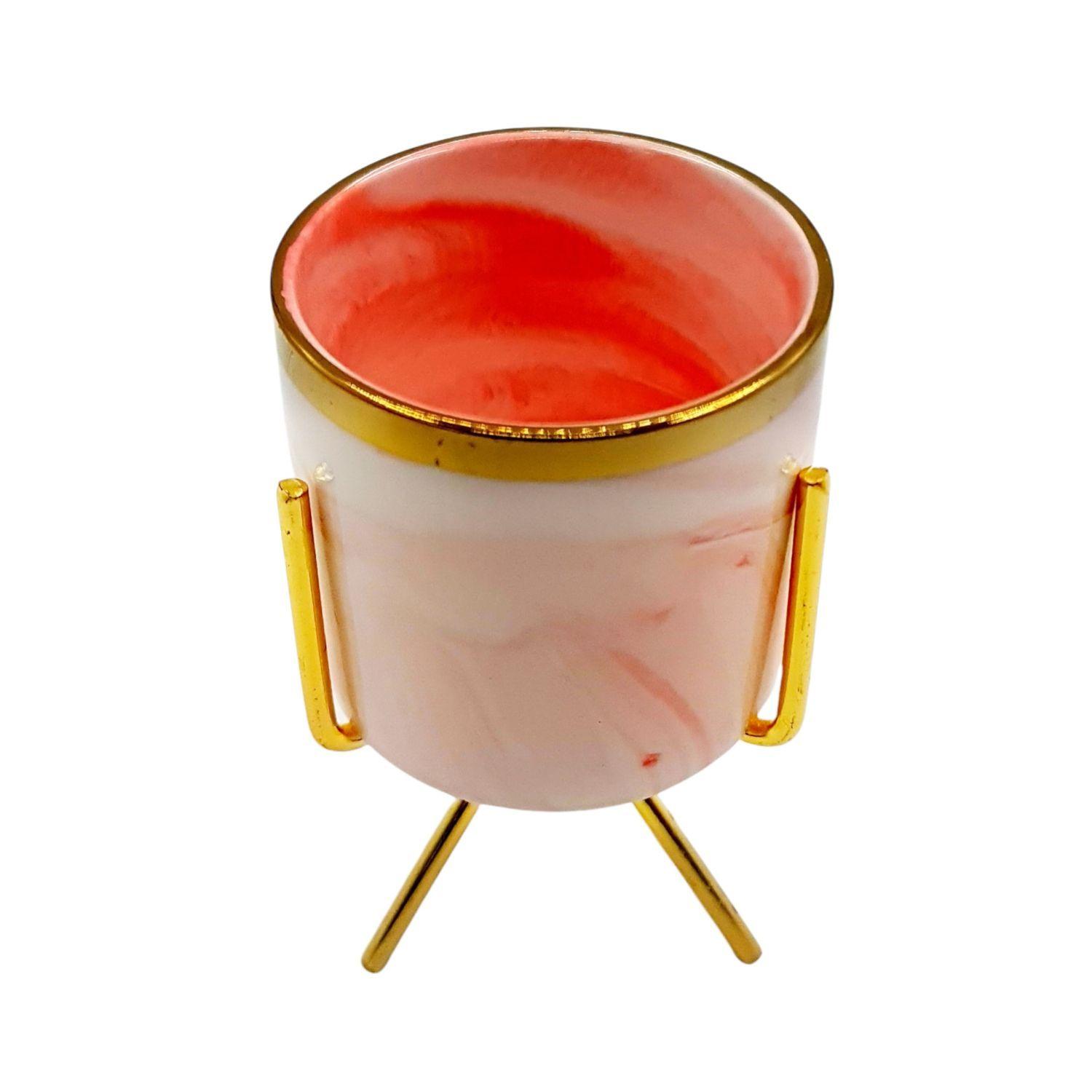 Porta Vela De Marmol Rosado Con Base Dorada 8x12cm-1