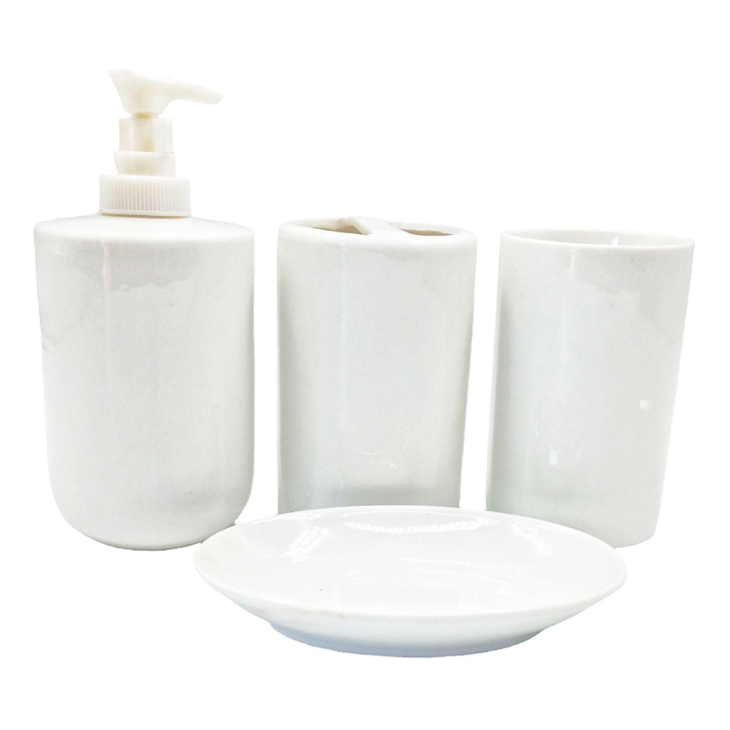 Set De Baño Ceramica Jabonera 4 Piezas Dispensador-0