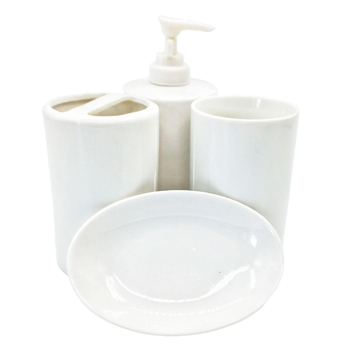 Set De Baño Ceramica Jabonera 4 Piezas Dispensador-2