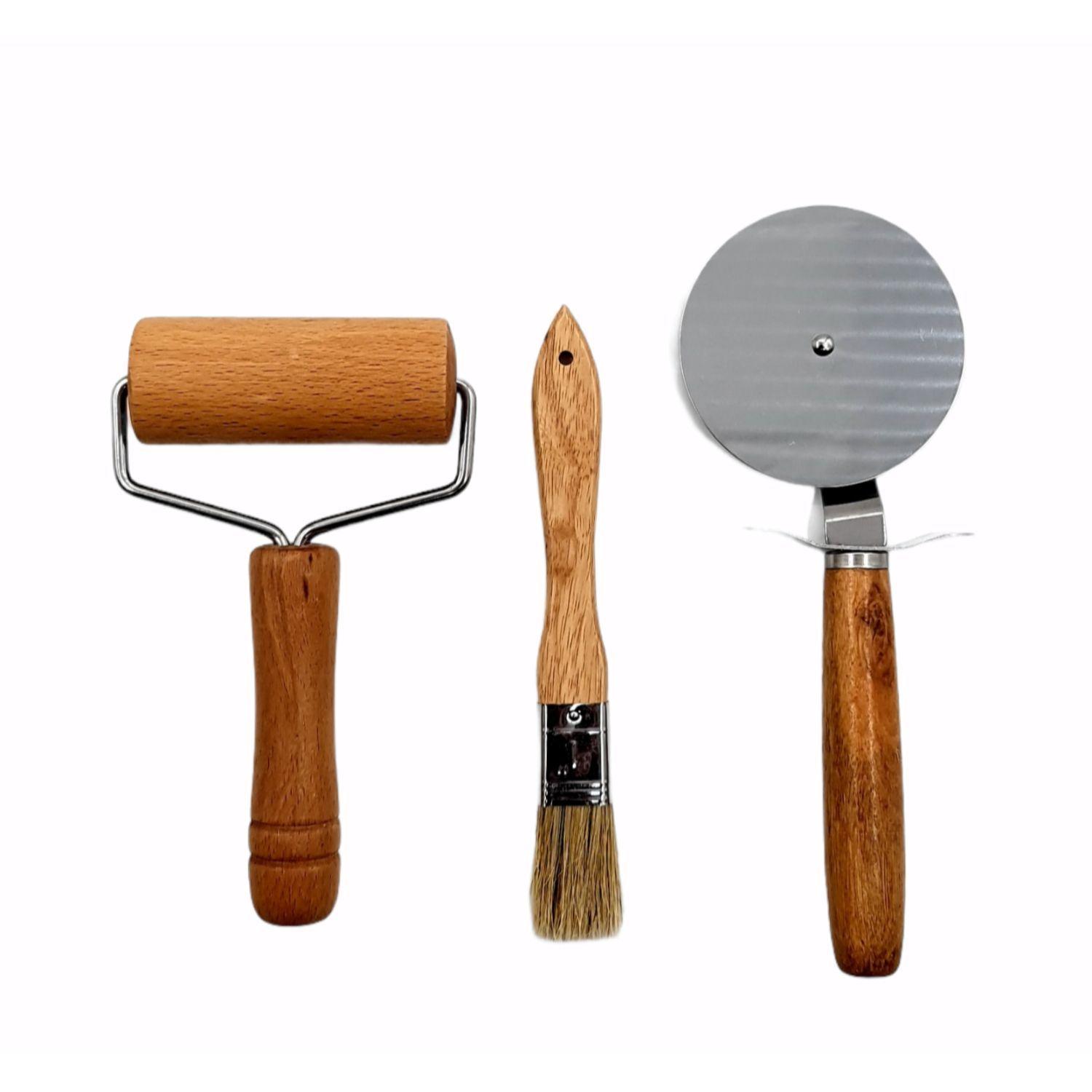Corta pizza brocha rodillo set 3 piezas madera-1