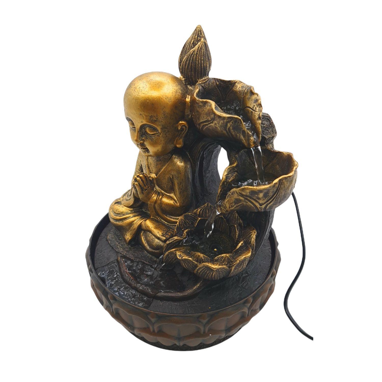 Fuente De Agua Cascada Pileta Buda Niño 27cm Incluye Luz-2