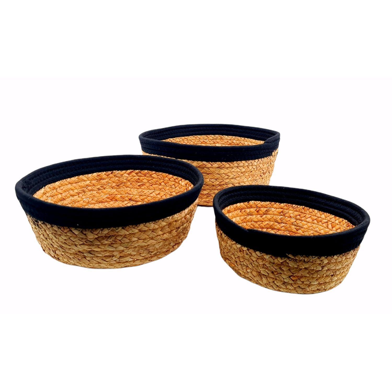 Panera Canasto Rattan Set 3 Piezas Beige Negro-0