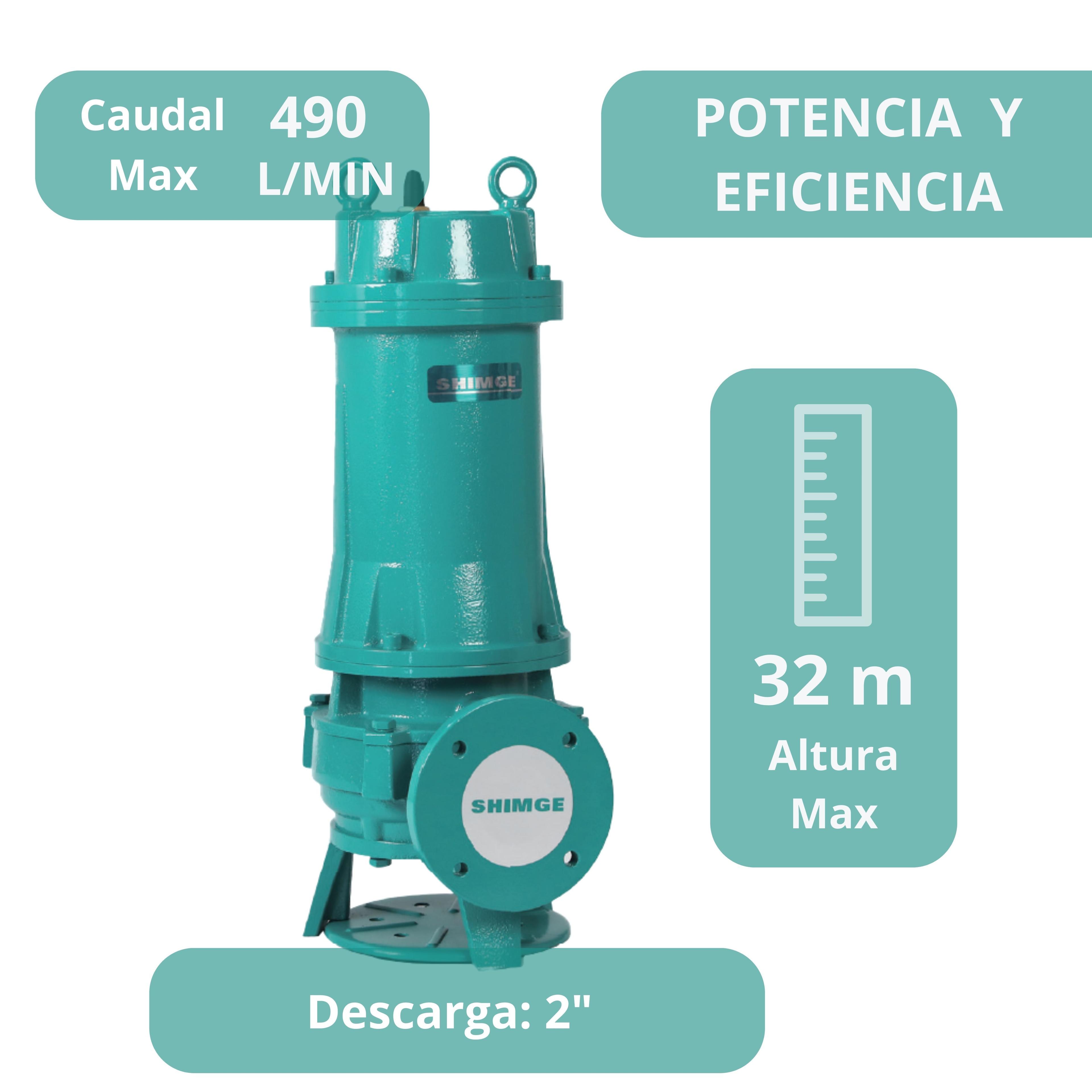 Bomba Sumergible Trituradora Drenaje 3 hp Shimge Serie 50WQD-2