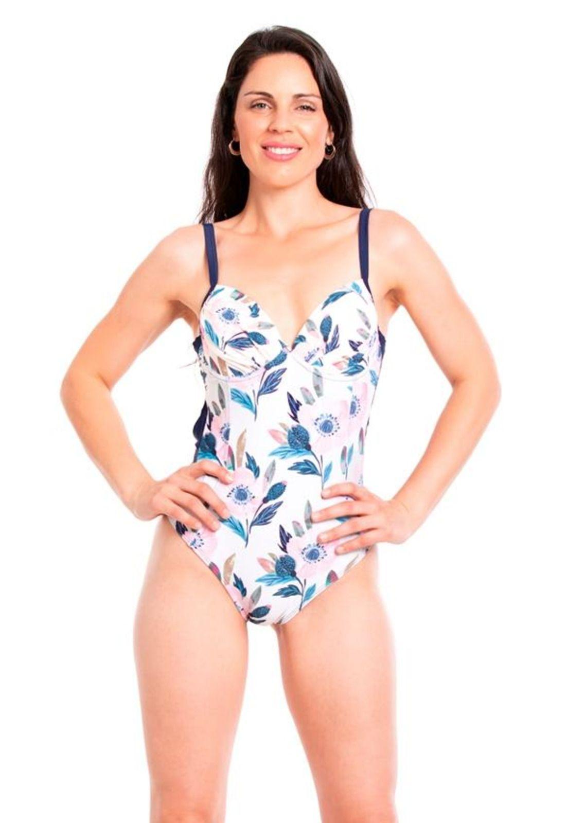 Traje de baño de una pieza estampado azul-0