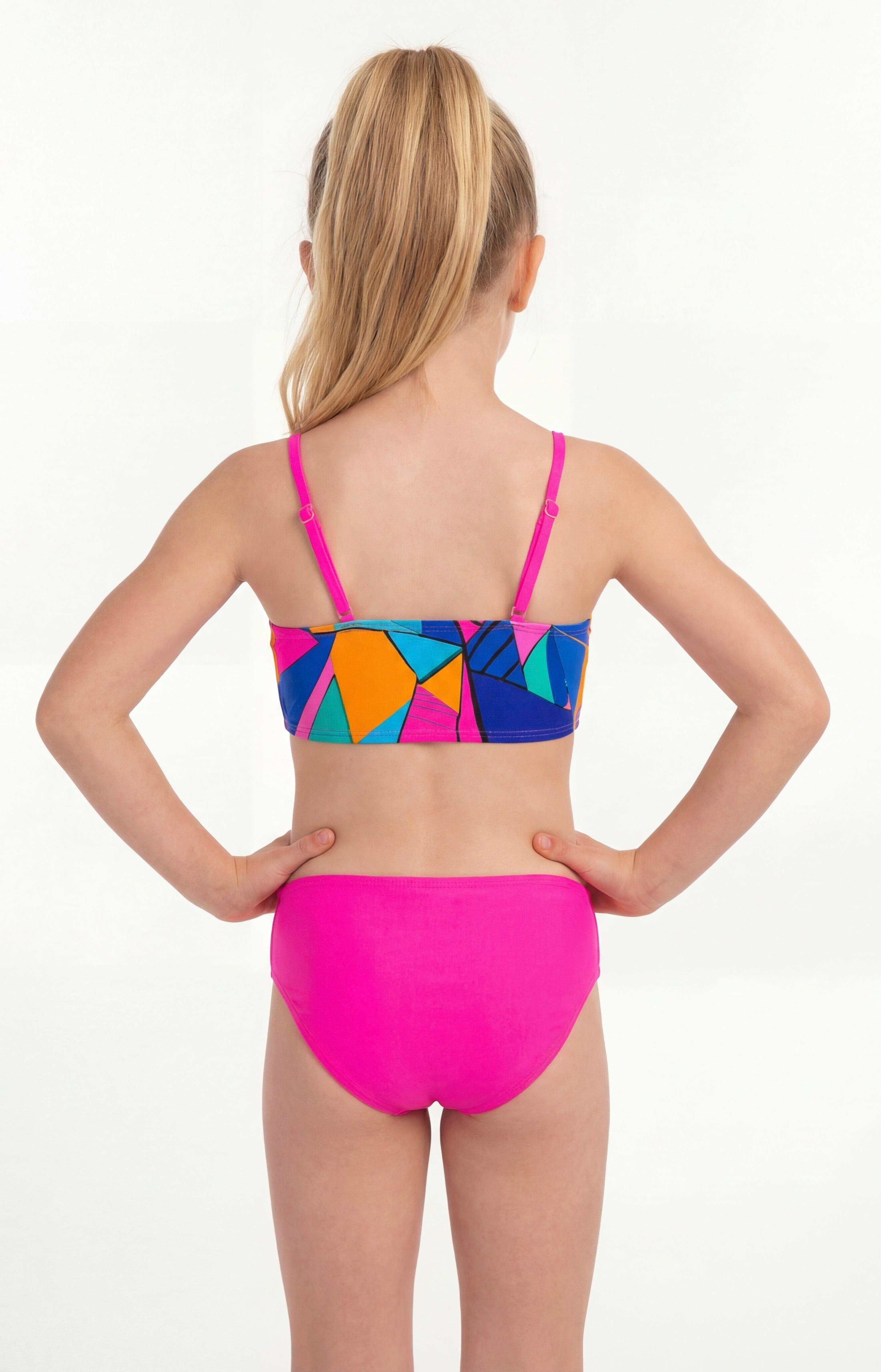 Traje de baño niña dos piezas estampado fucsia-1