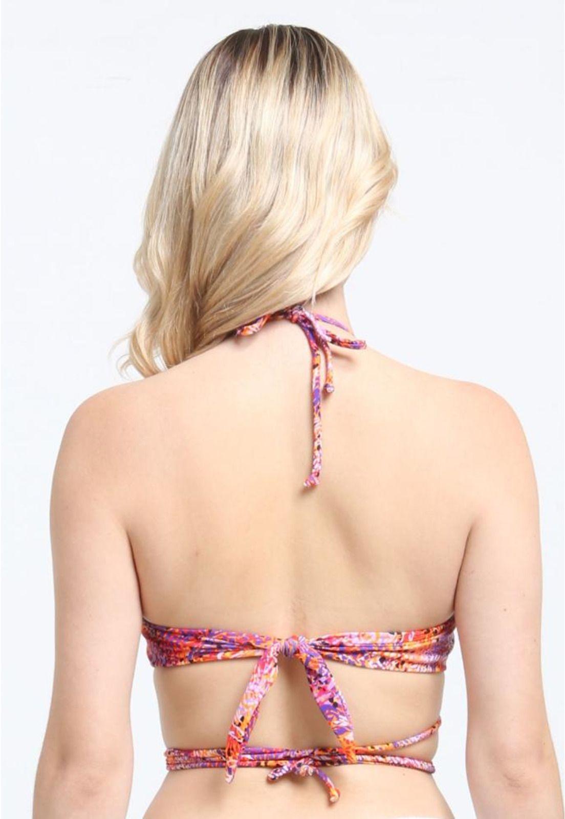 Bikini bandeau strapless estampado naranja-1
