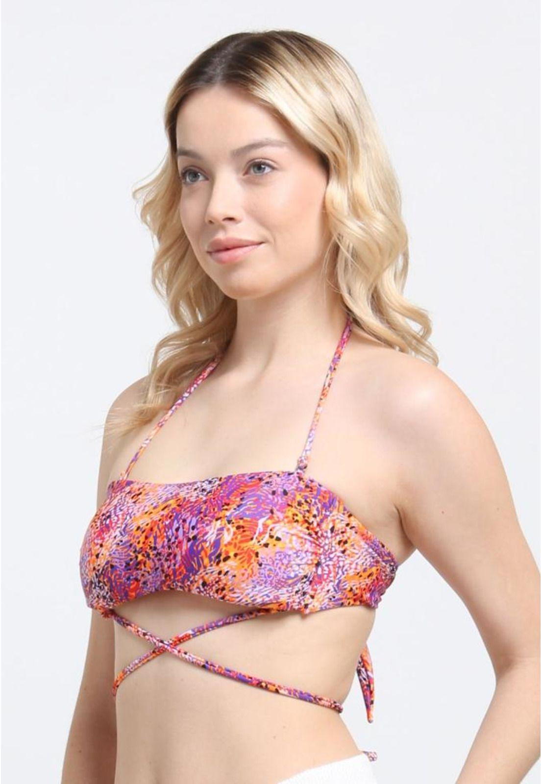 Bikini bandeau strapless estampado naranja-2