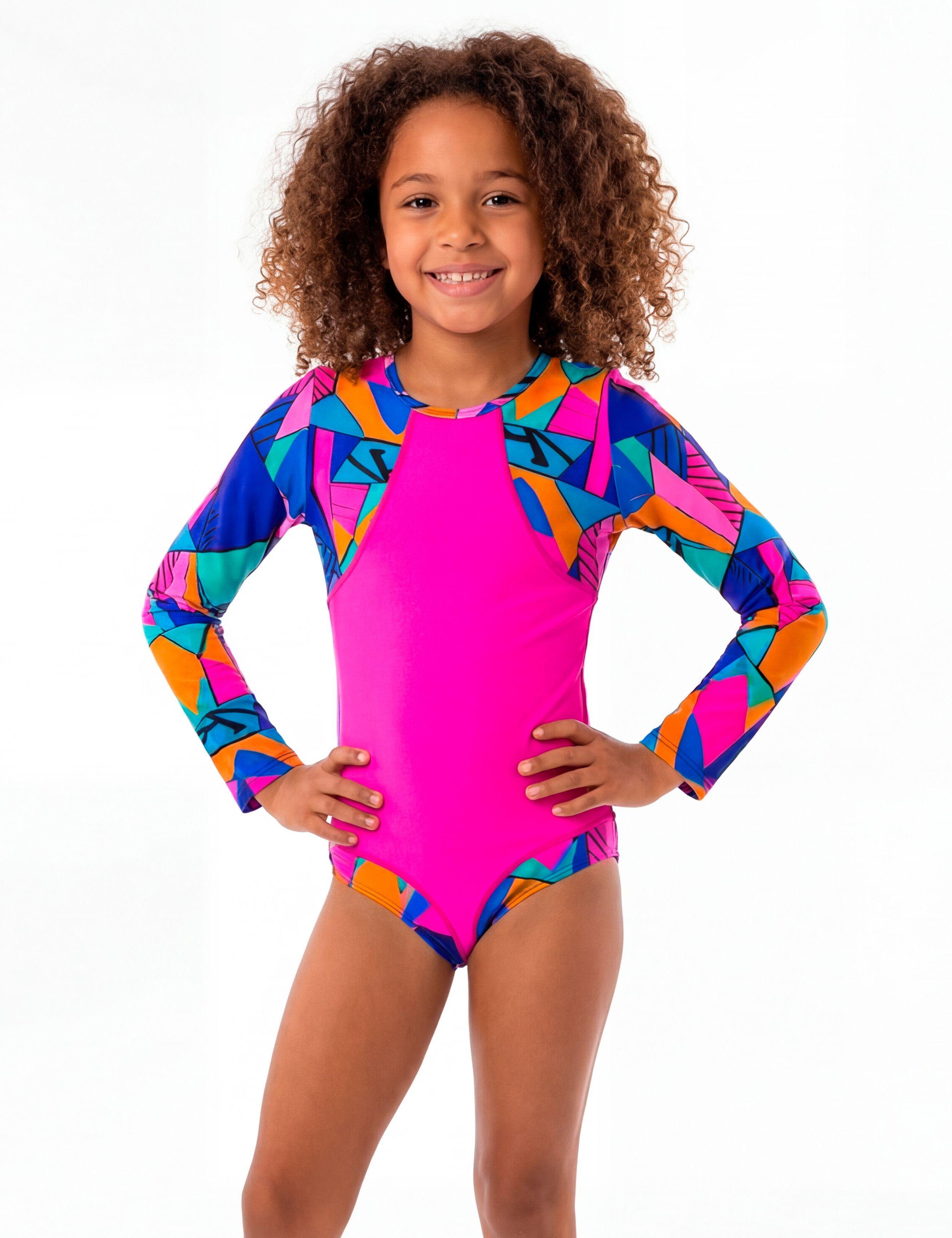 Traje de baño de niña manga larga fucsia-0