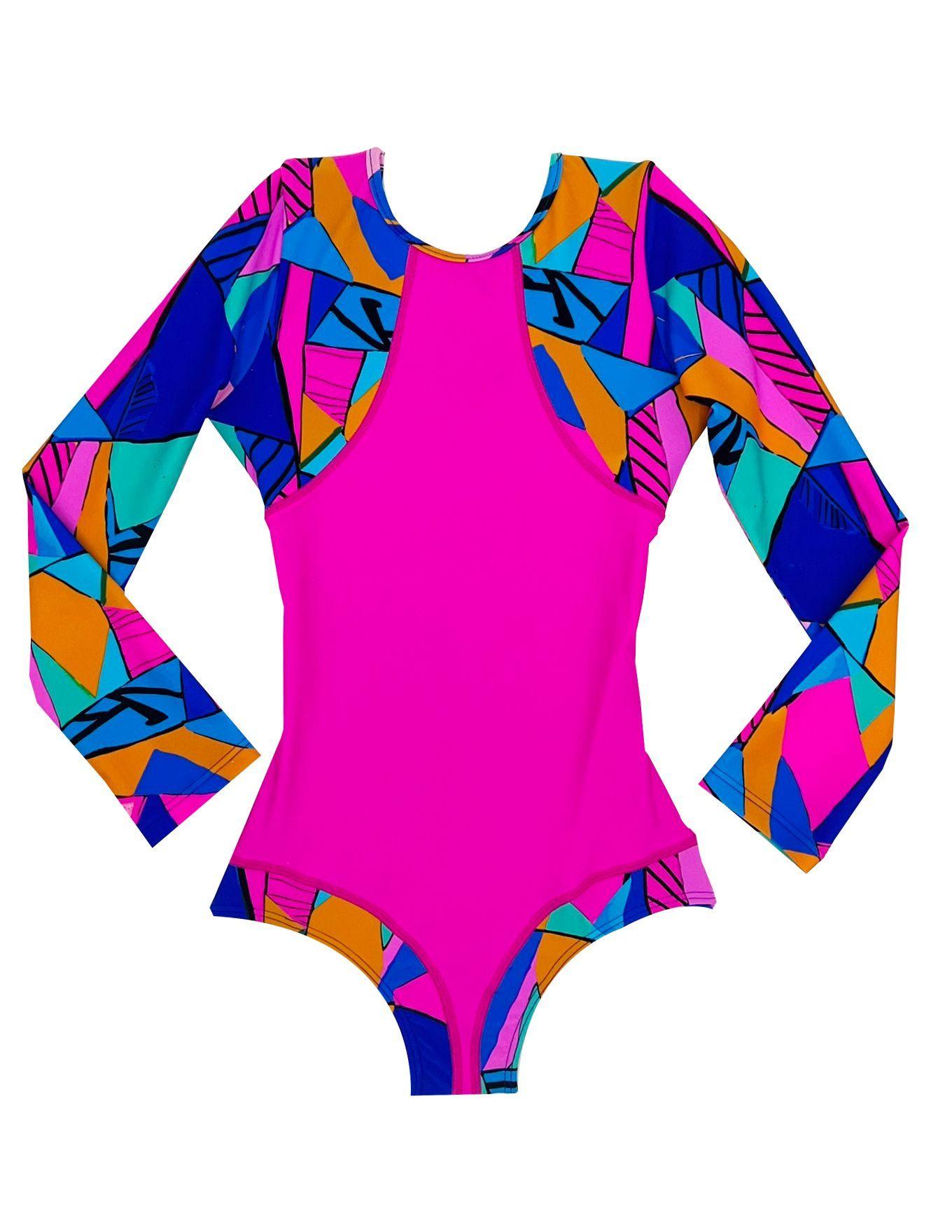 Traje de baño de niña manga larga fucsia-1