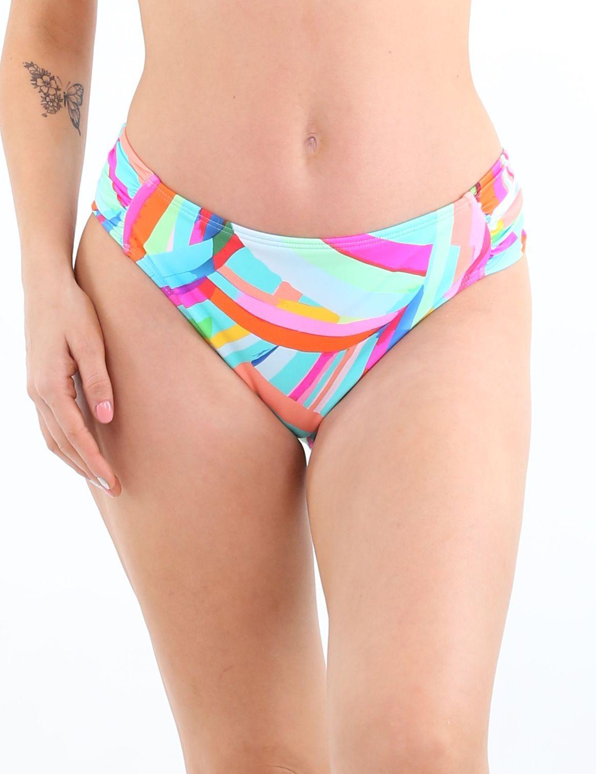 Bikini clásico costados drapeados estampado verde-0