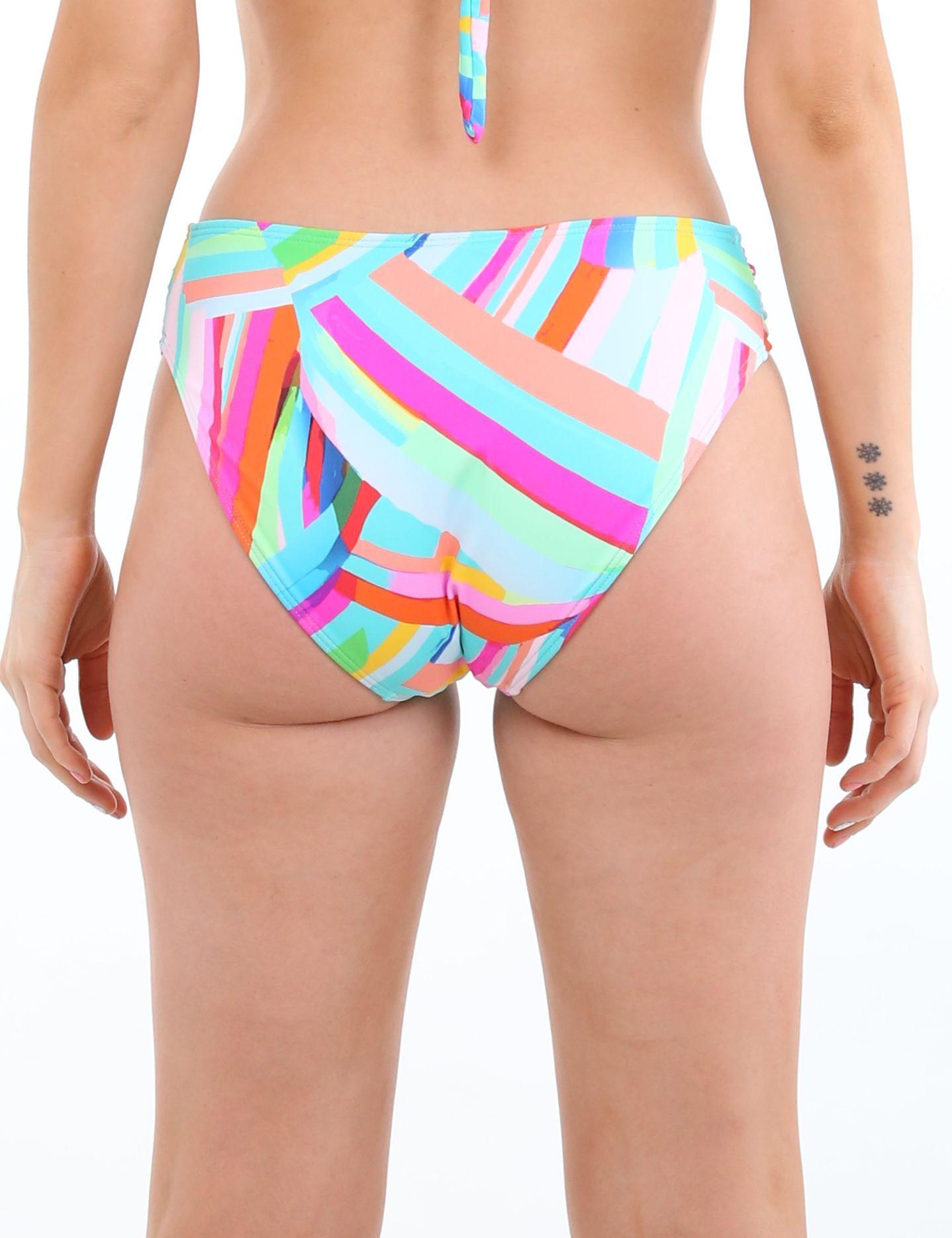 Bikini clásico costados drapeados estampado verde-2