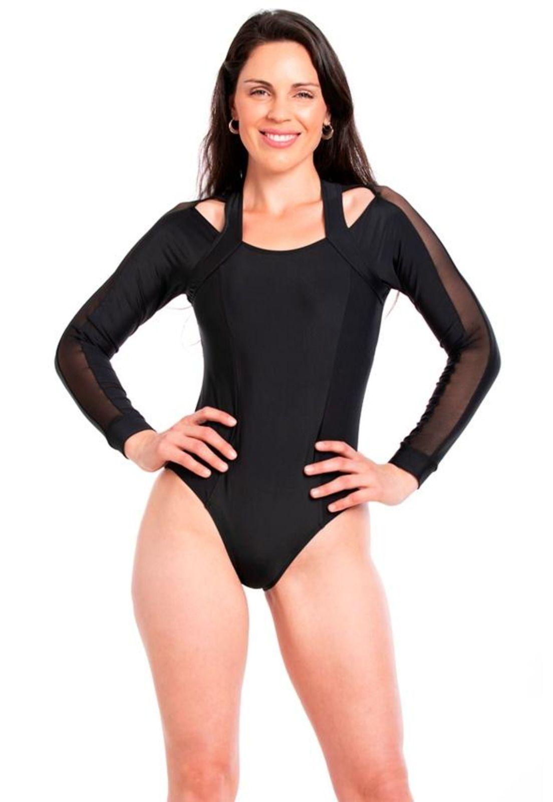 Traje de baño deportivo manga larga negro-0