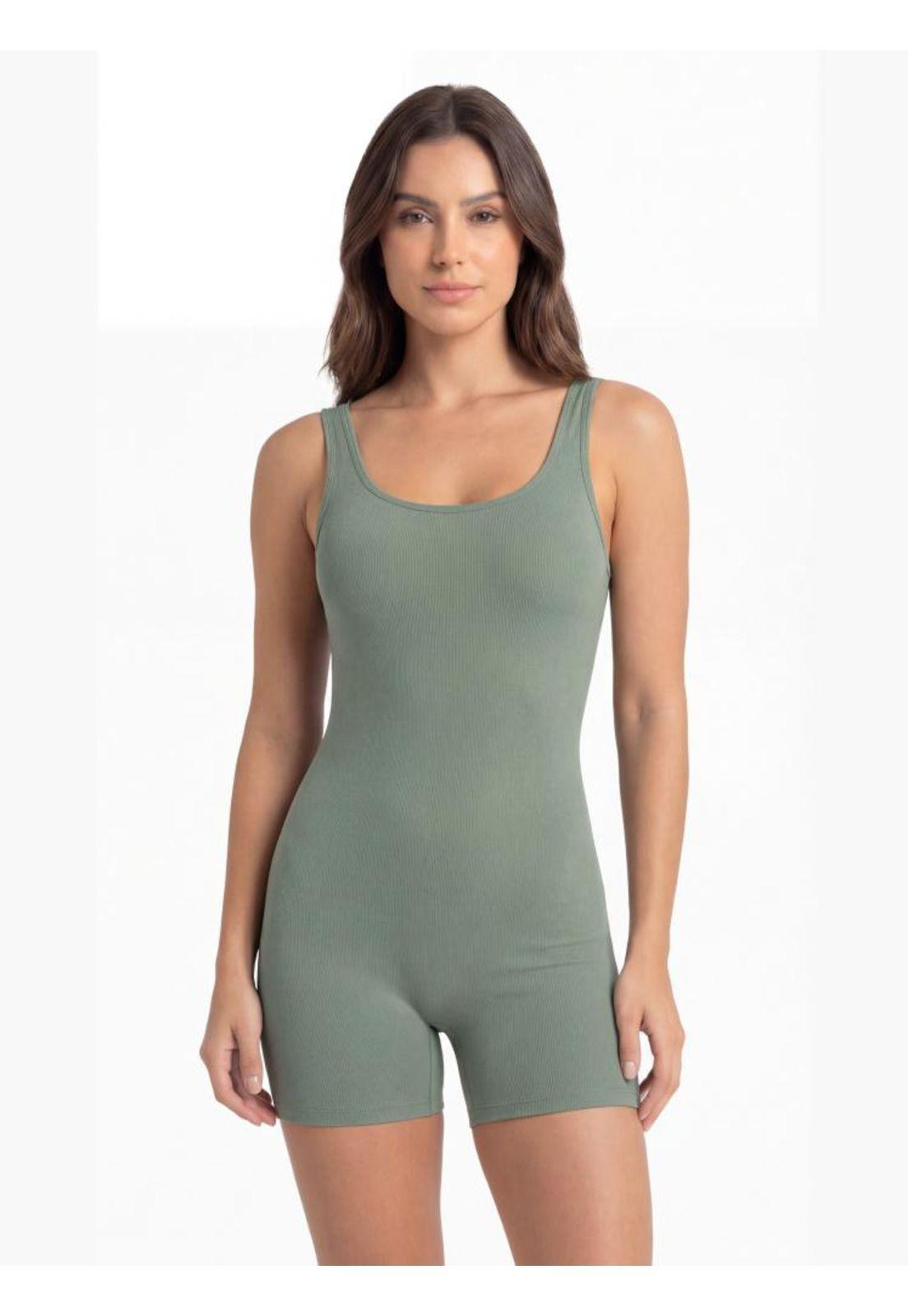 Traje de baño mujer natación pierna corta elástico verde-0