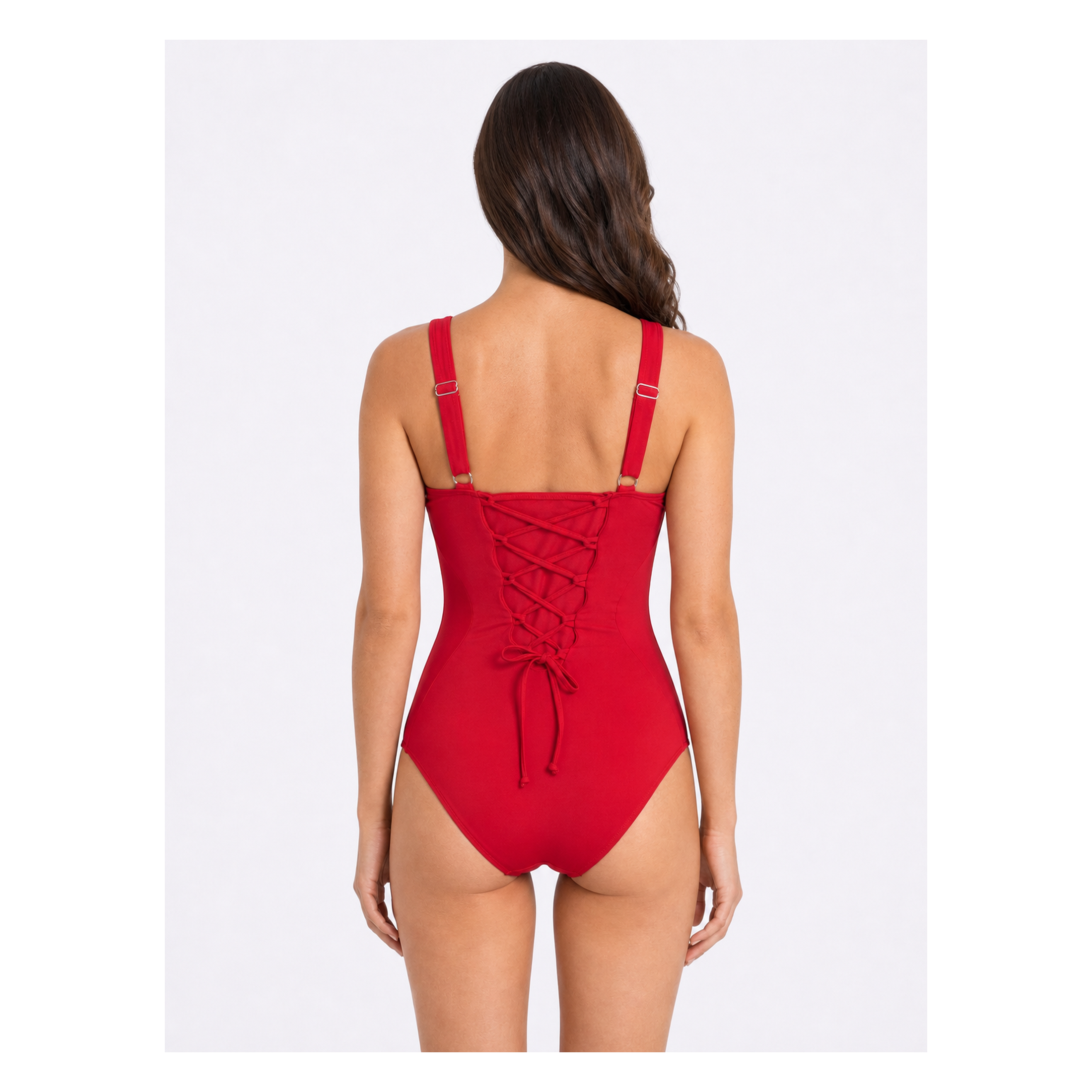 Traje de baño reductor estilo corset ajustable rojo-6