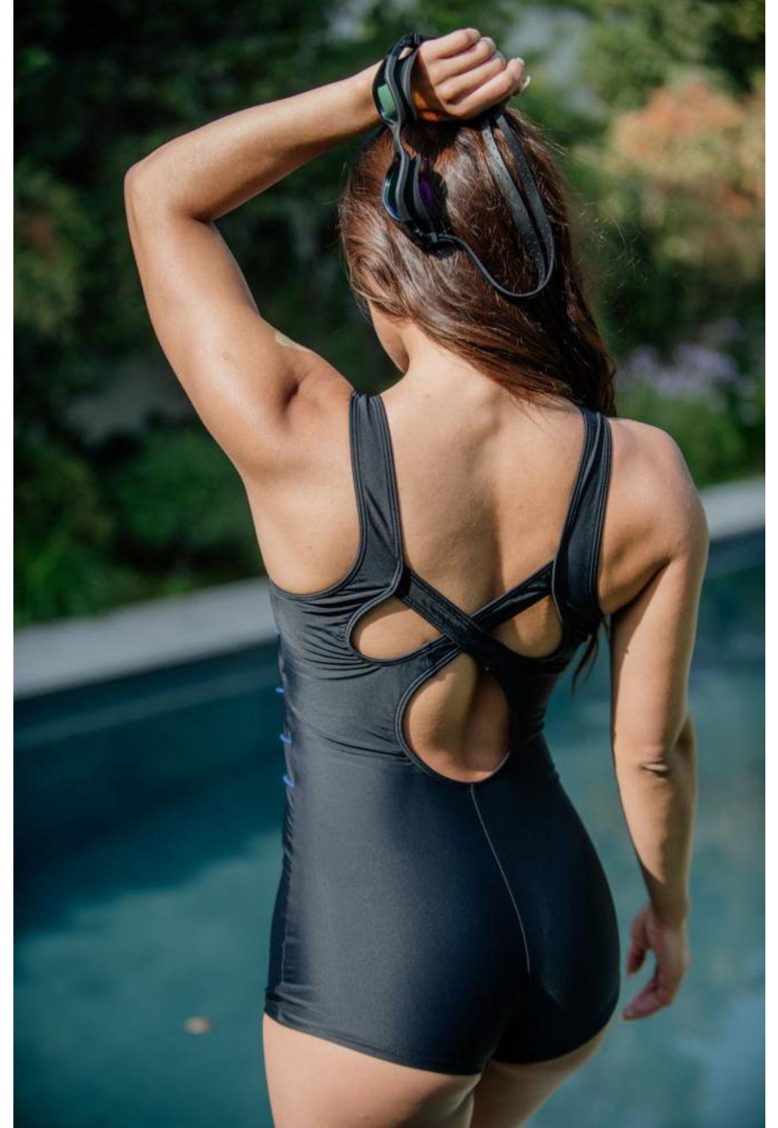 Traje de baño natación pierna corta azul-7
