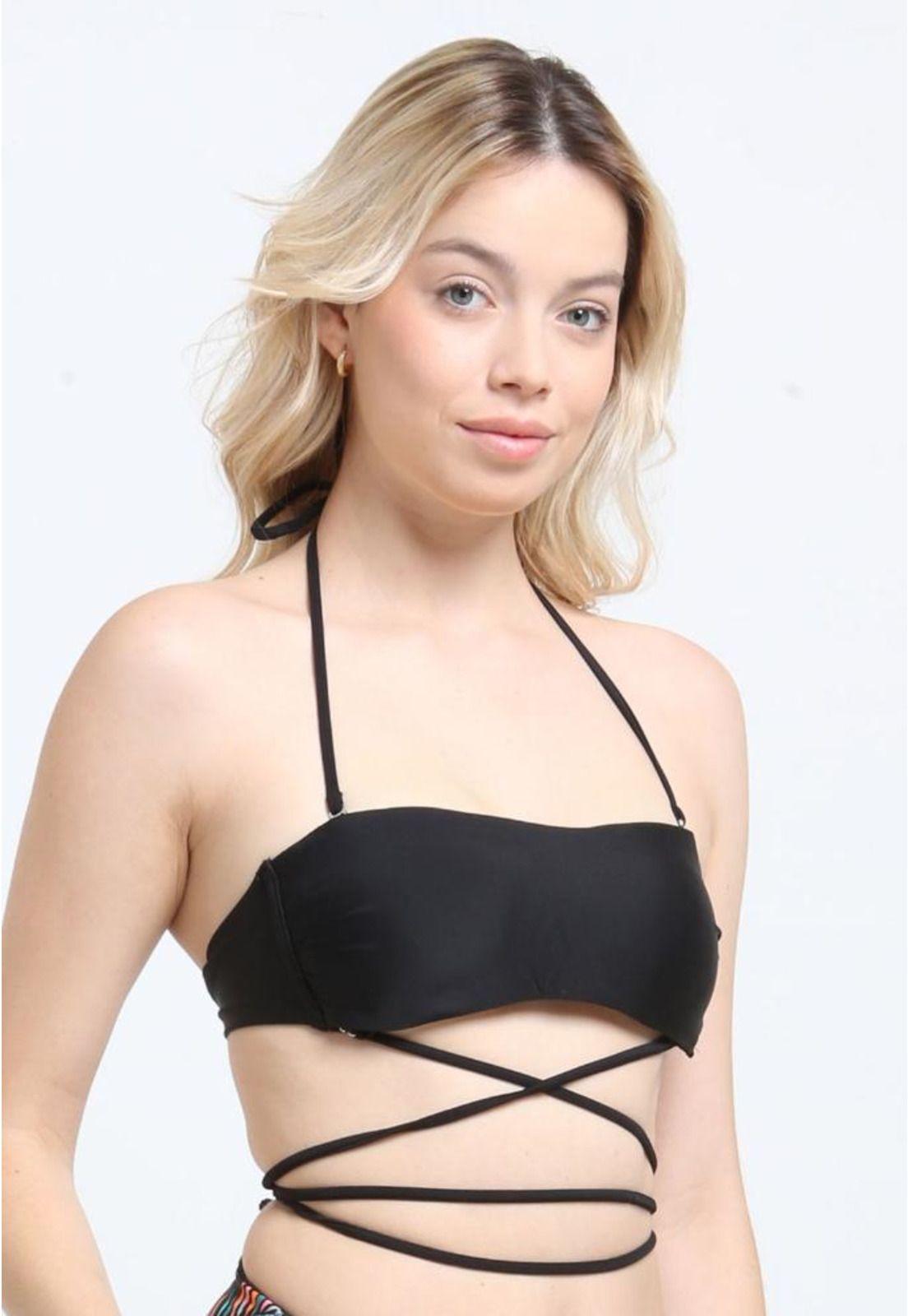 Bikini bandeau strapless negro-2