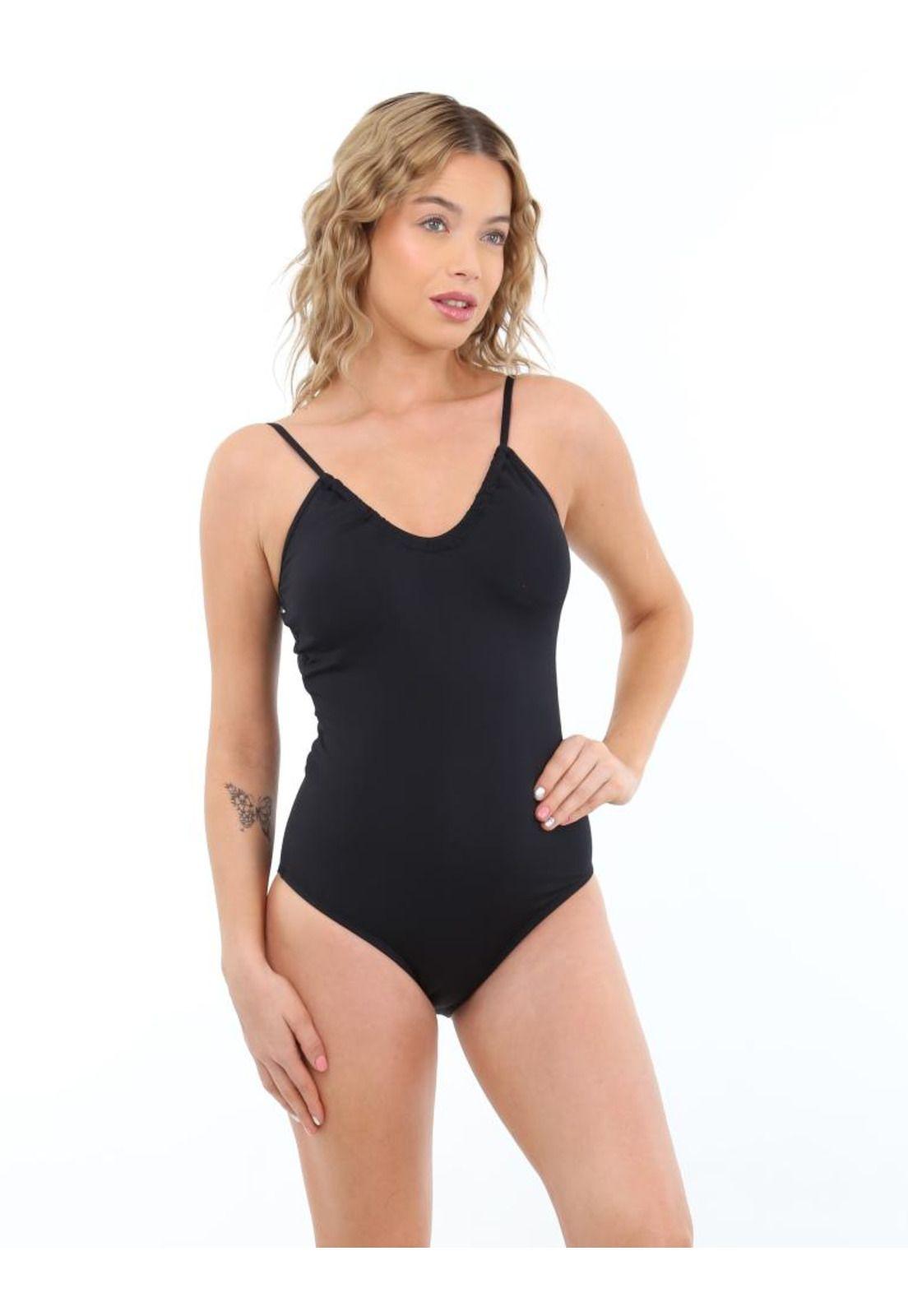 Traje de baño rebajado con amarras negro-1