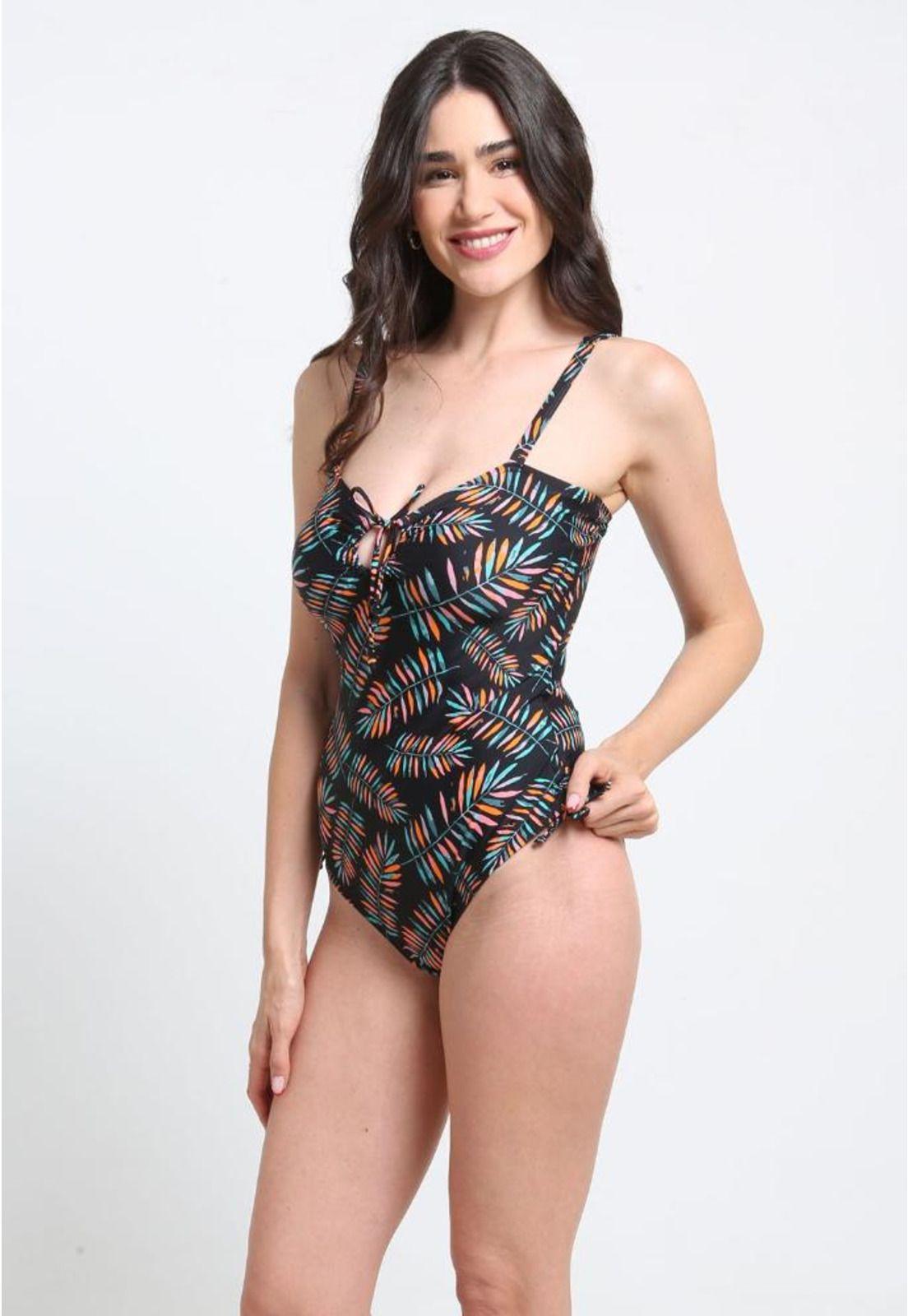 Traje de baño reductor estampado naranja-2