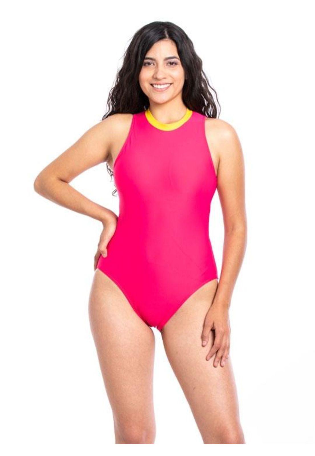 Traje de baño enterito deportivo con cierre color fucsia-0