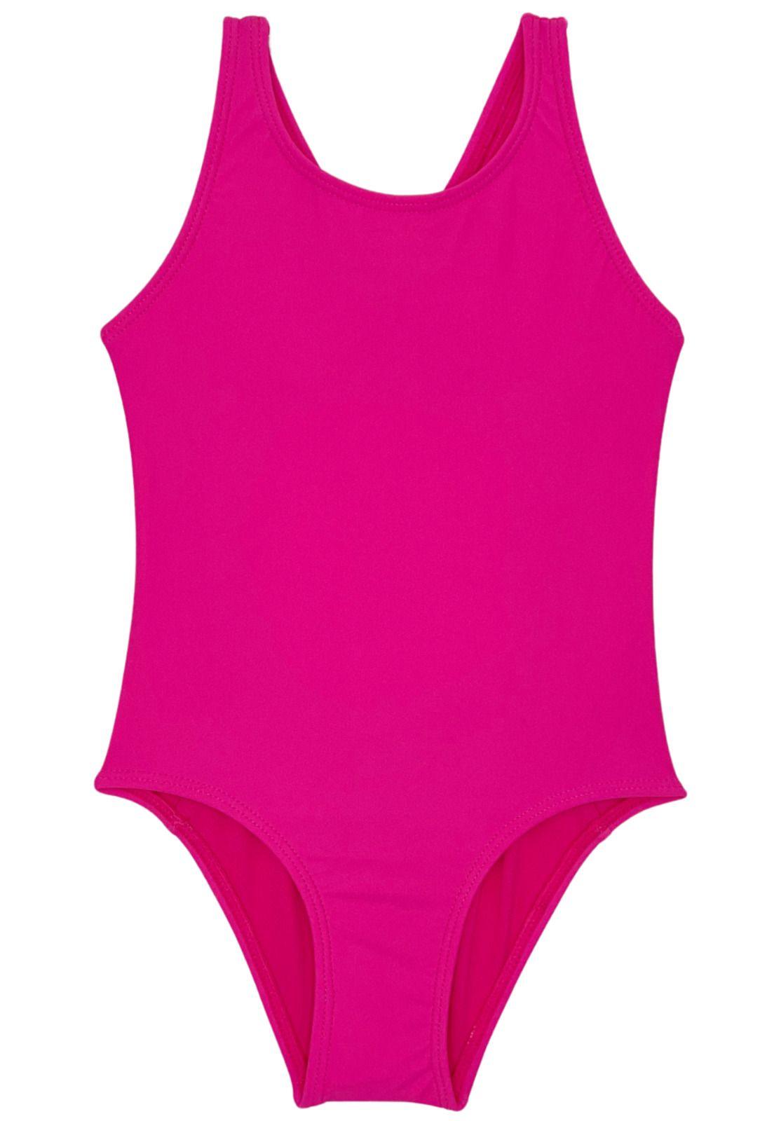 Traje de baño básico de niña fucsia-1