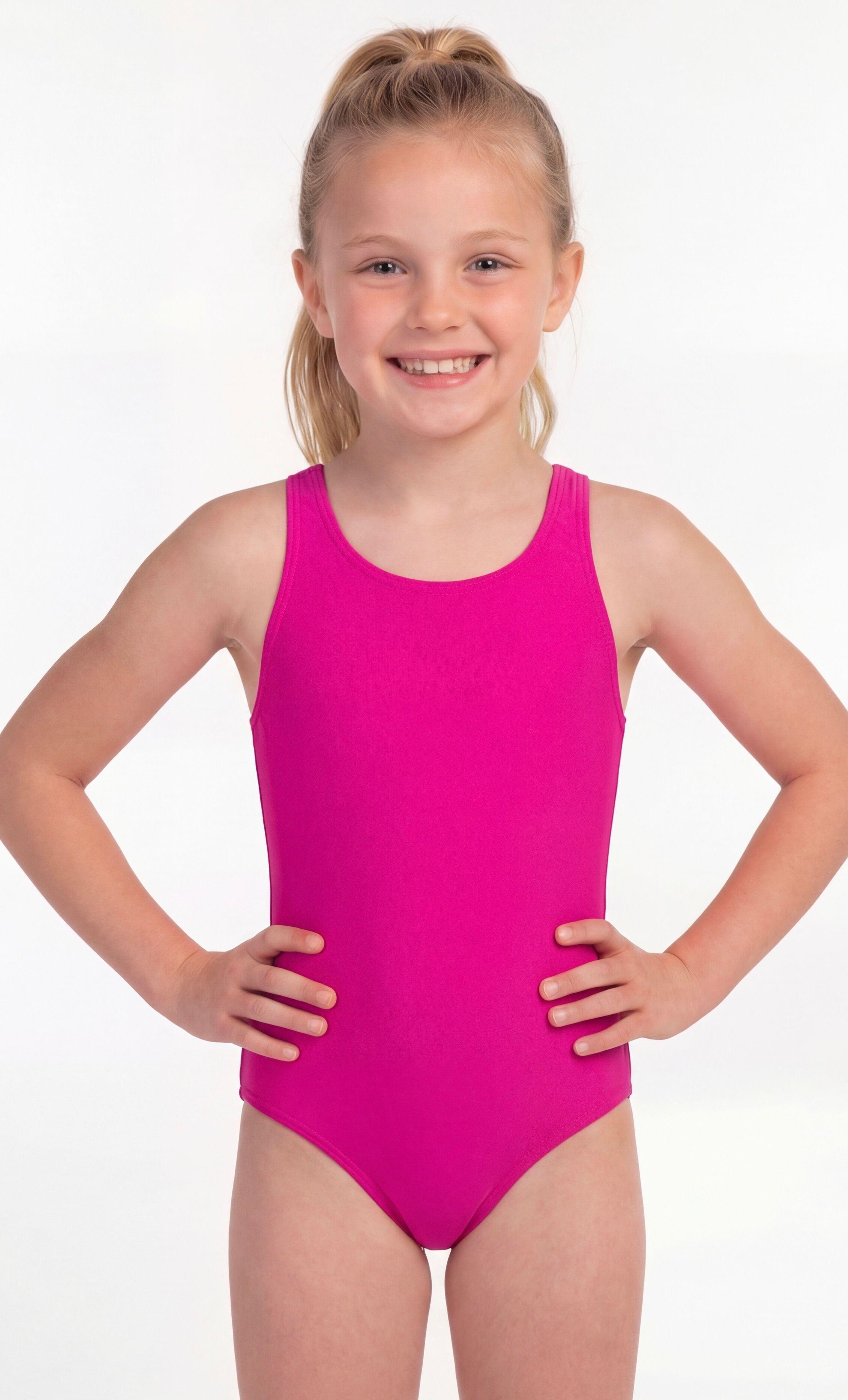 Traje de baño básico de niña fucsia-0