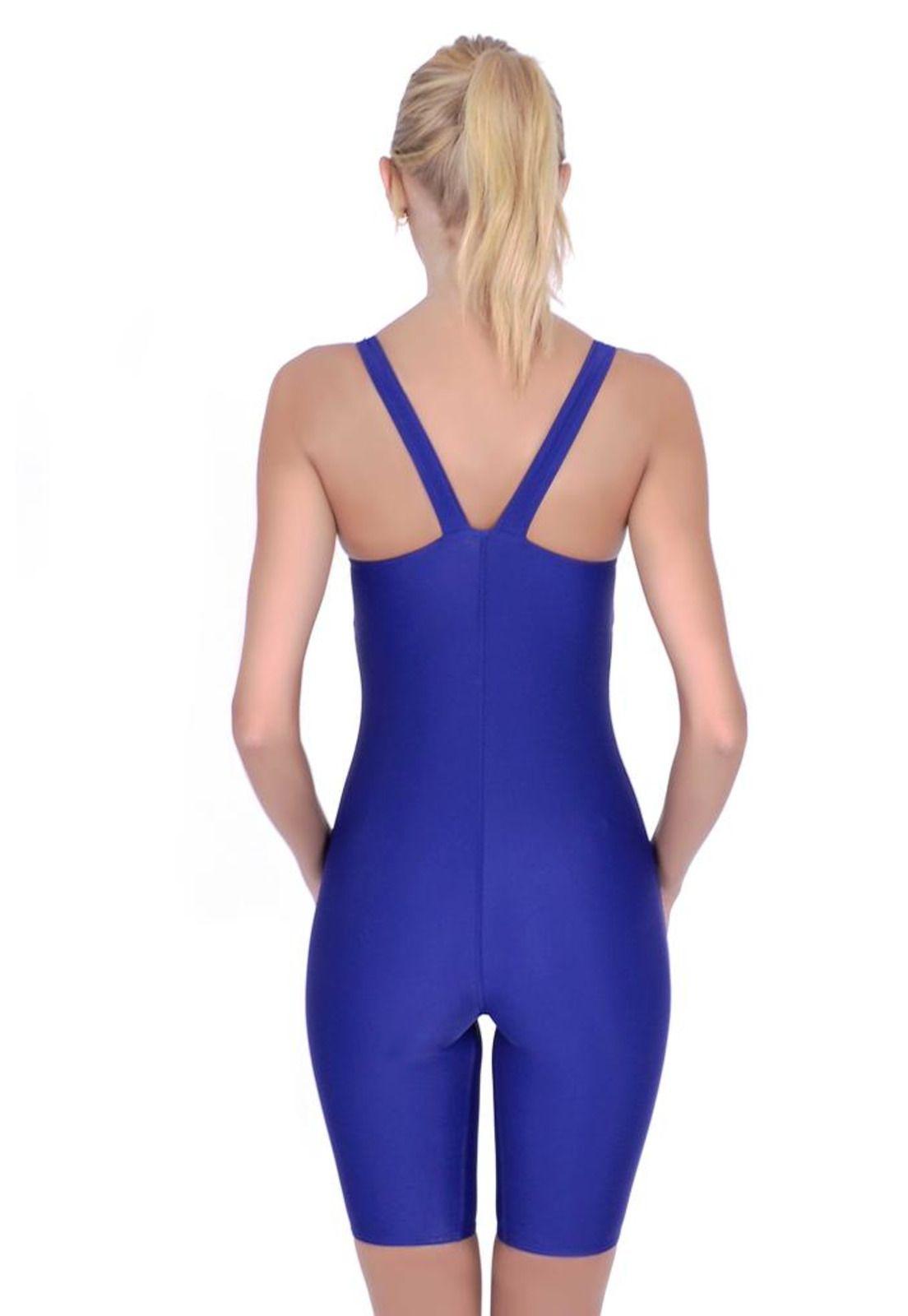 Traje de baño Deportivo pierna larga espalda cubierta azul-1