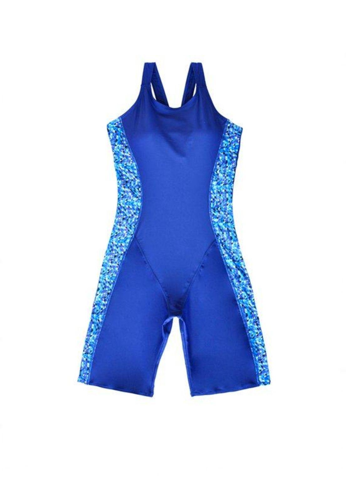 Traje de baño Deportivo pierna larga espalda cubierta azul-2