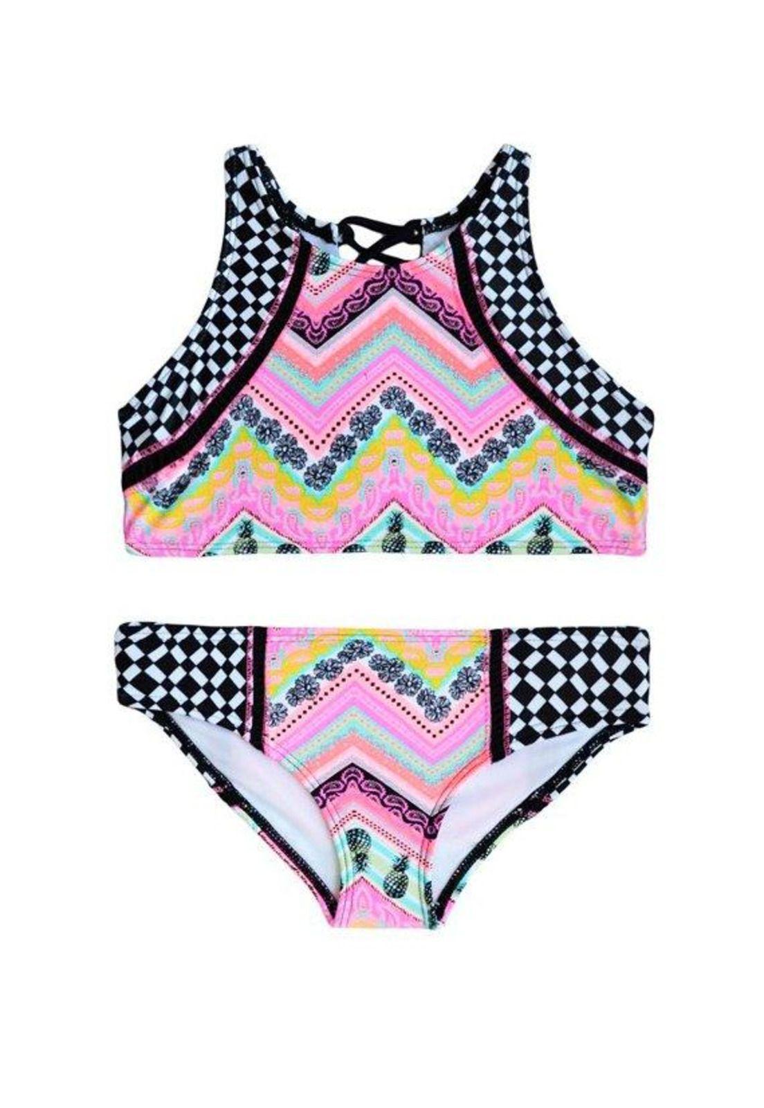 Traje de baño niña dos piezas estampado fucsia-0