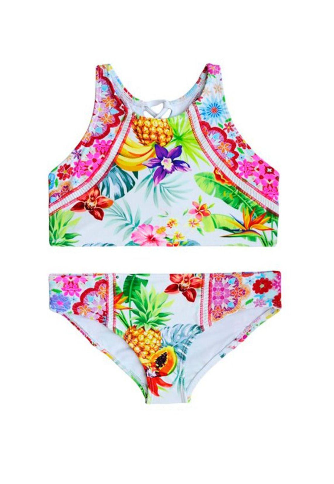 Traje de baño de niña dos piezas estampado verde-0