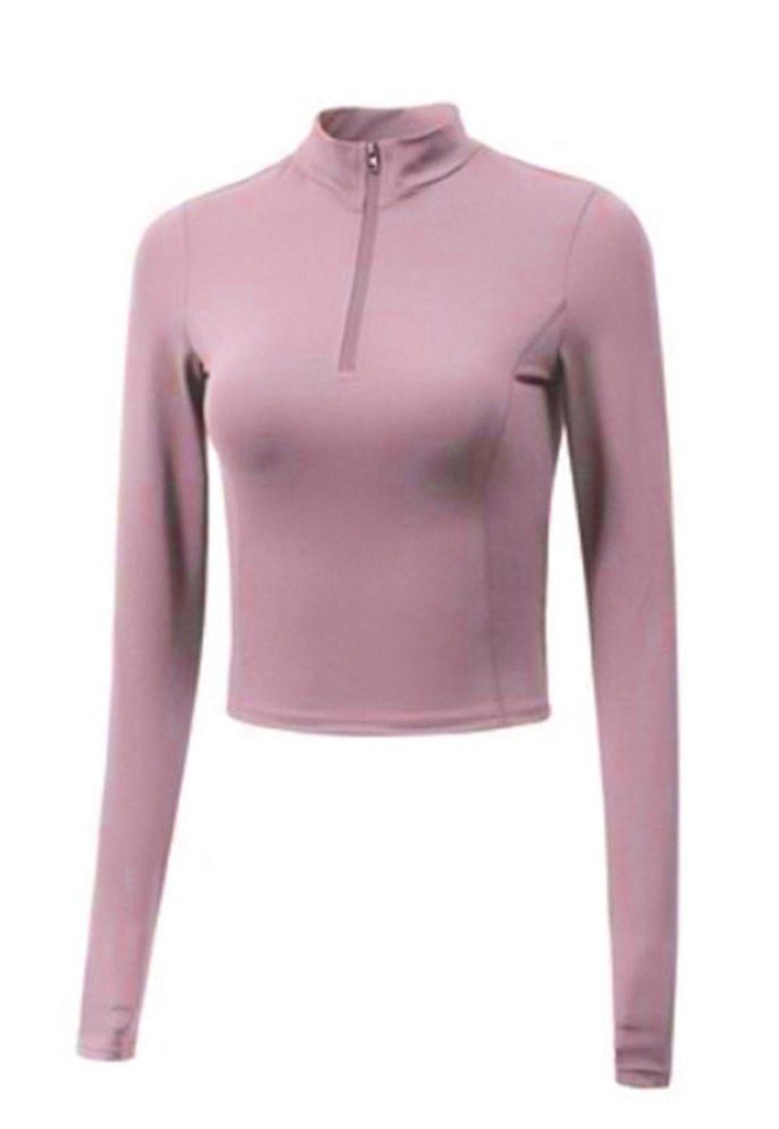 Poleron crop con cierre corto rosado-0