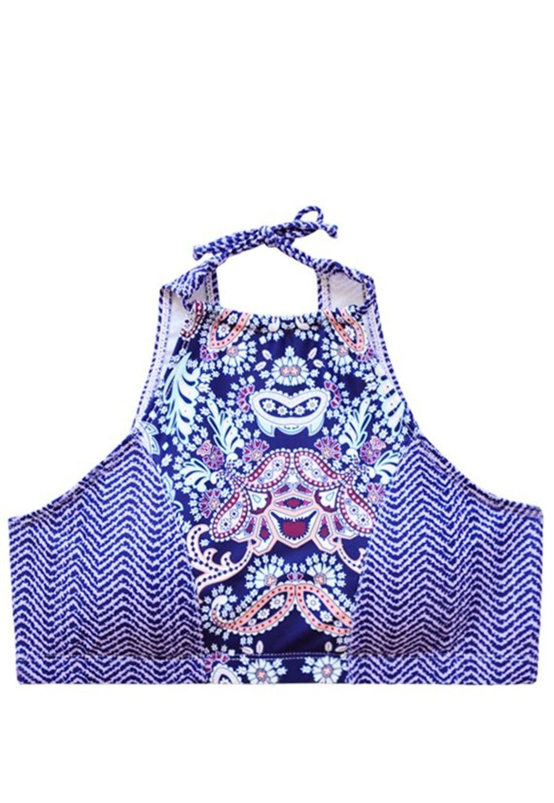 Bikini peto espalda en V estampado morado-2