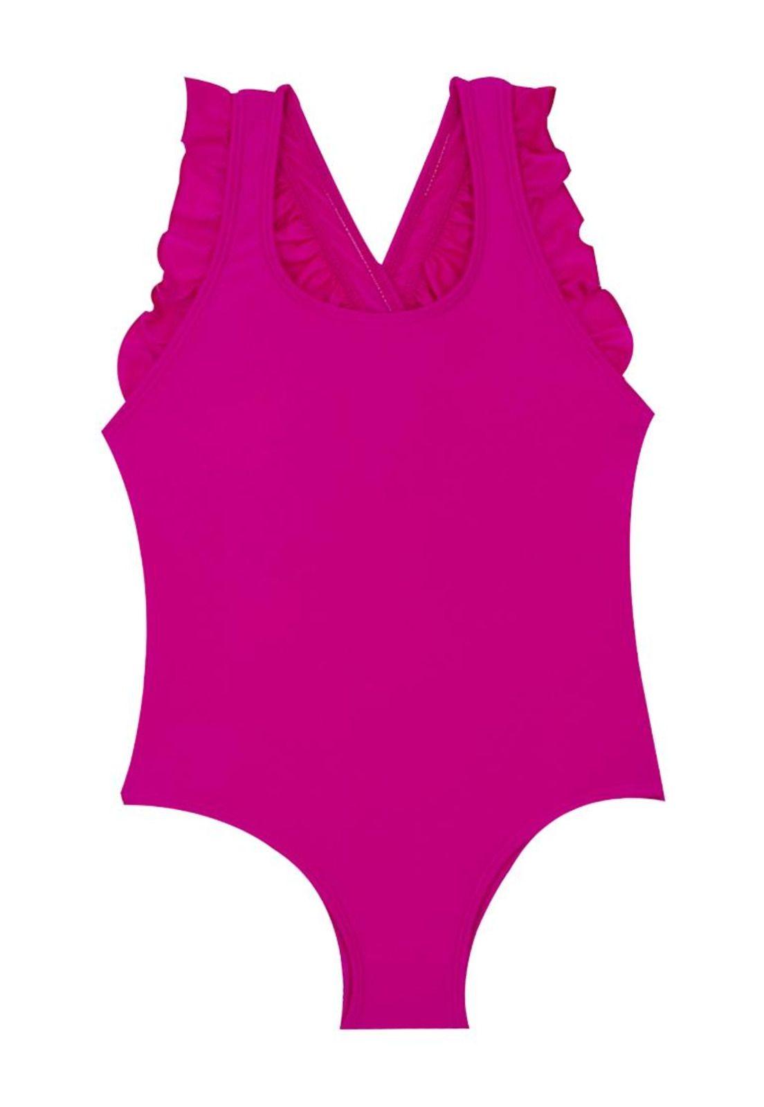 Traje de baño de niña vuelos rosado brillante-0