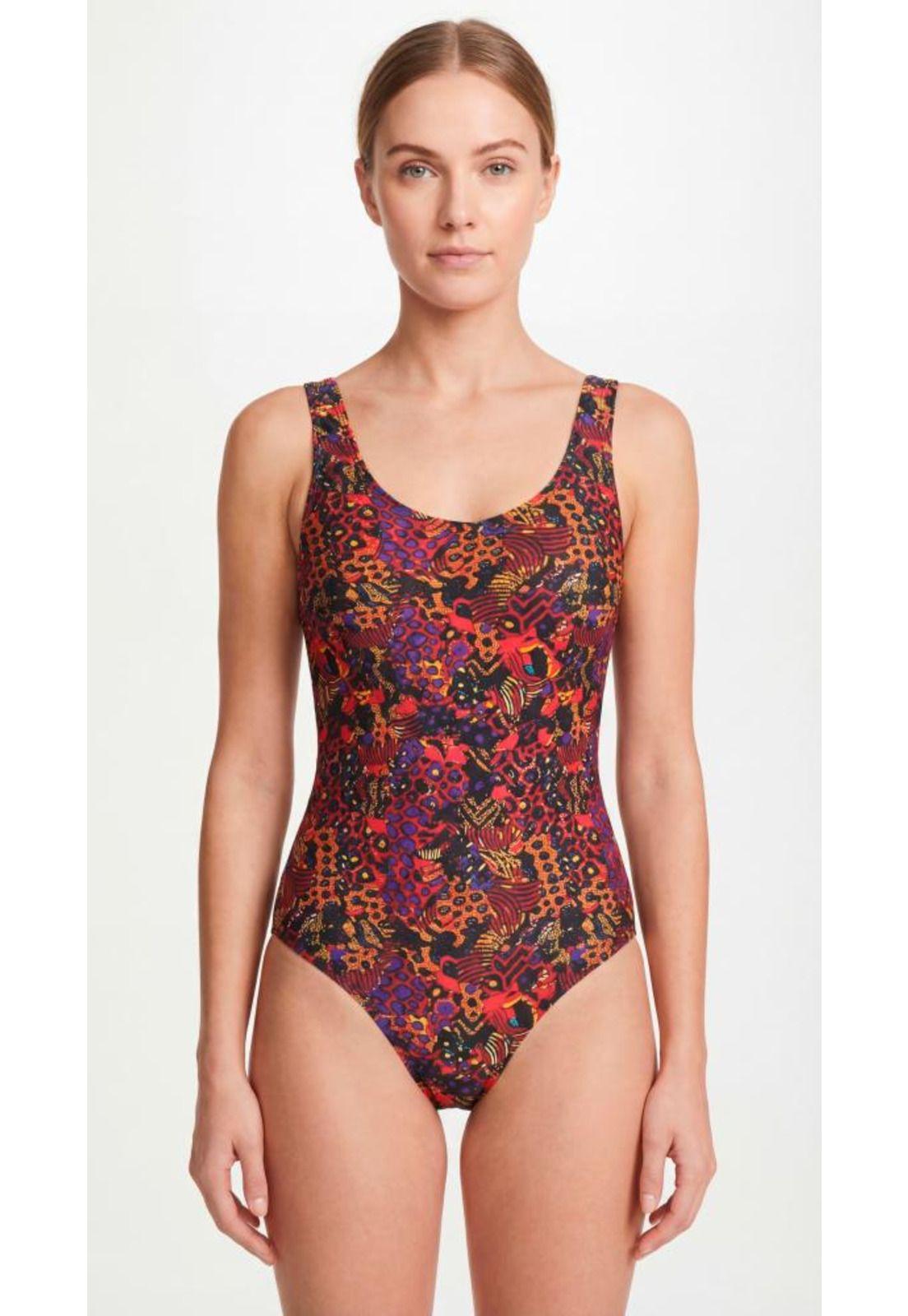 Traje de baño mujer reductor clásico estampado negro-0