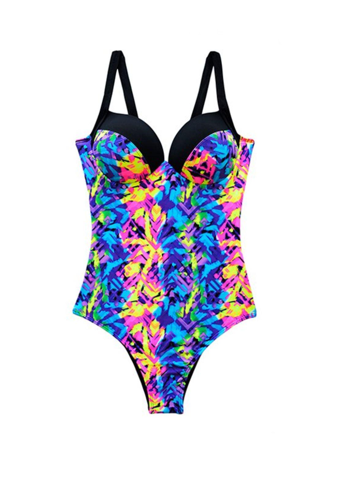 Traje de baño de una pieza estampado azul-0