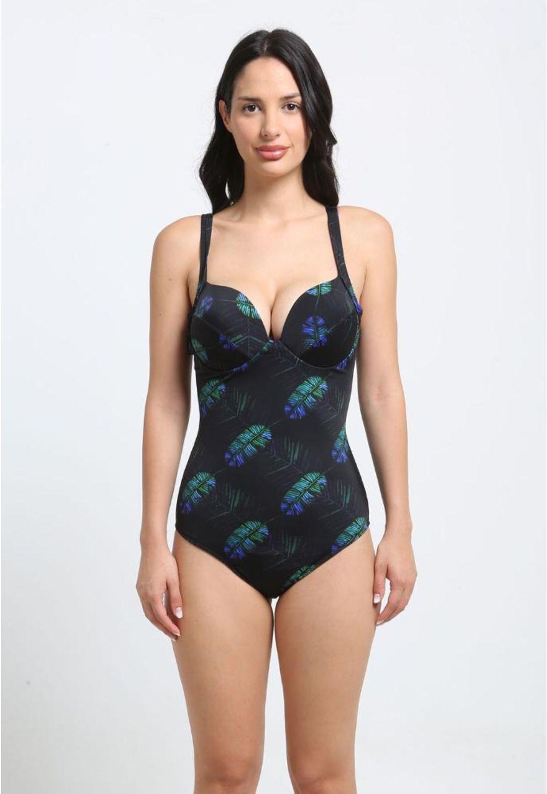 Traje de baño de una pieza estampado negro-0