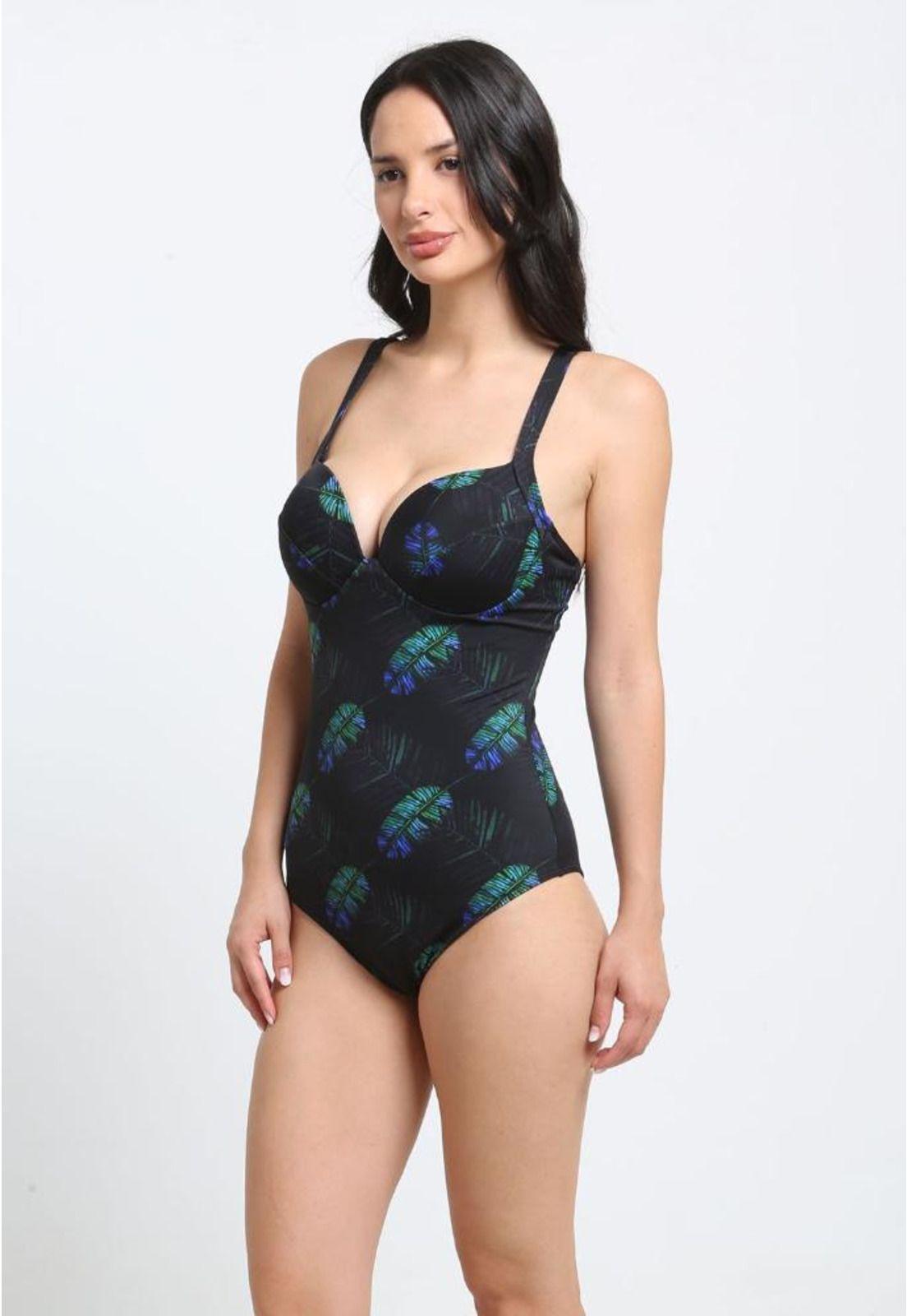 Traje de baño de una pieza estampado negro-3