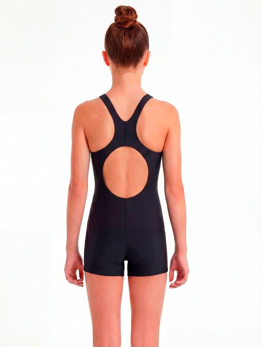 Traje de baño natación niña negro con pierna-1