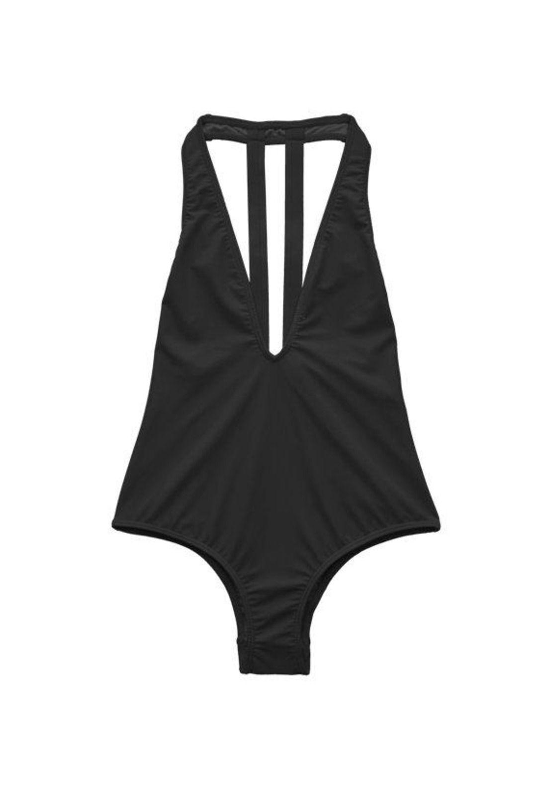 Traje de baño escotado color negro-2