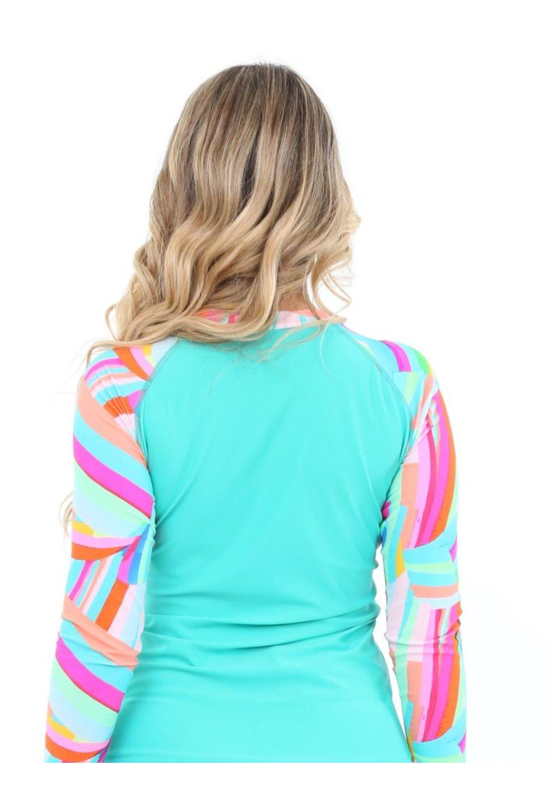 Polera mujer protección UV estampado verde-2
