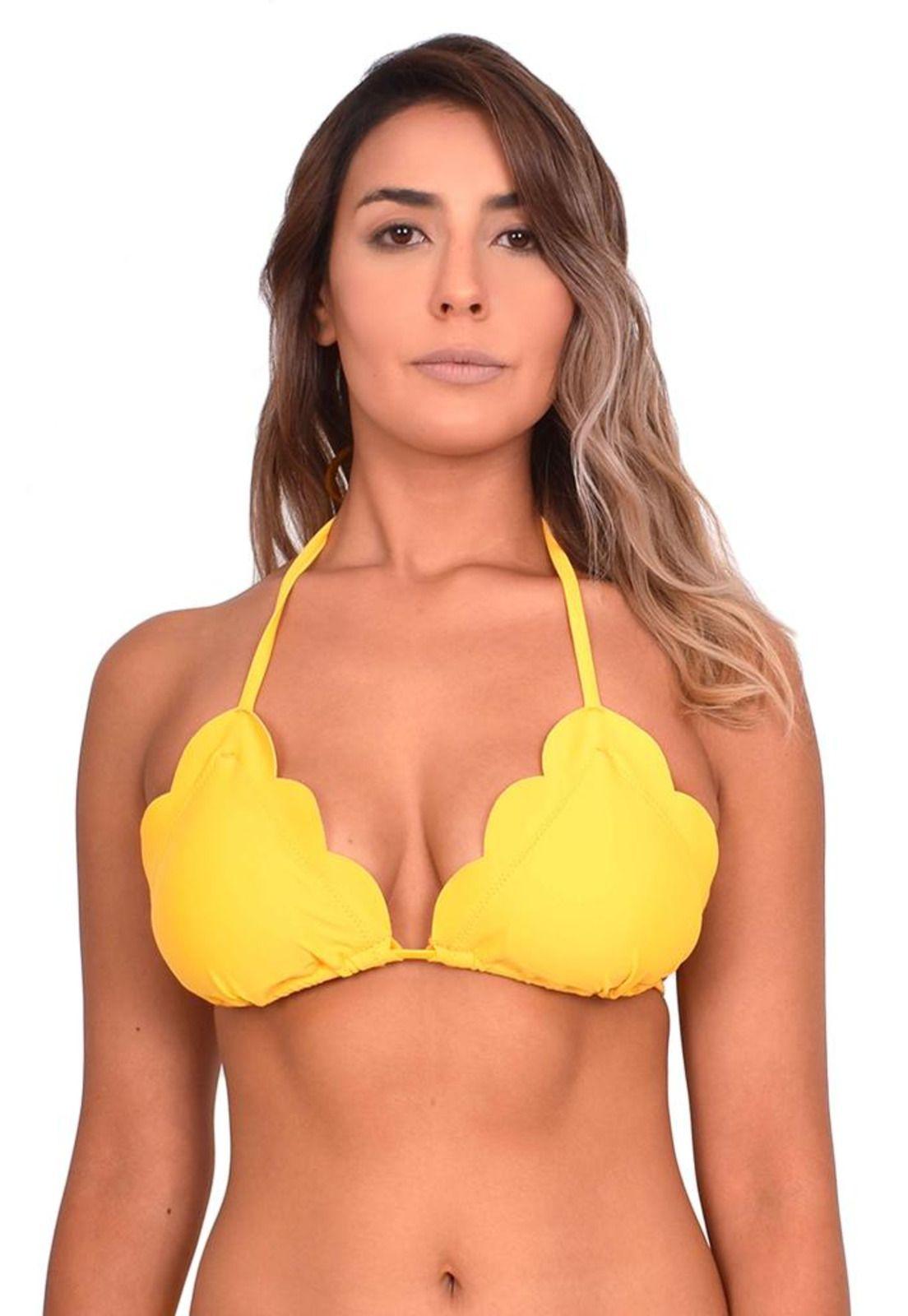 Bikini estilo triangulo con bordes ovalados color amarillo-0
