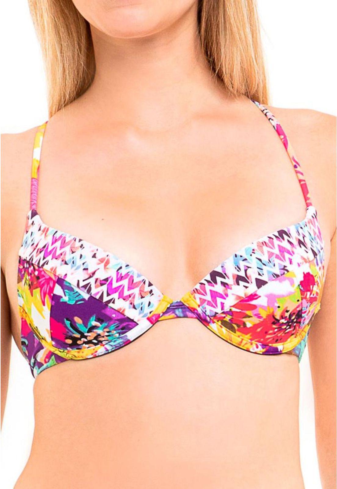 Bikini sostén con amarras estampado amarillo-0
