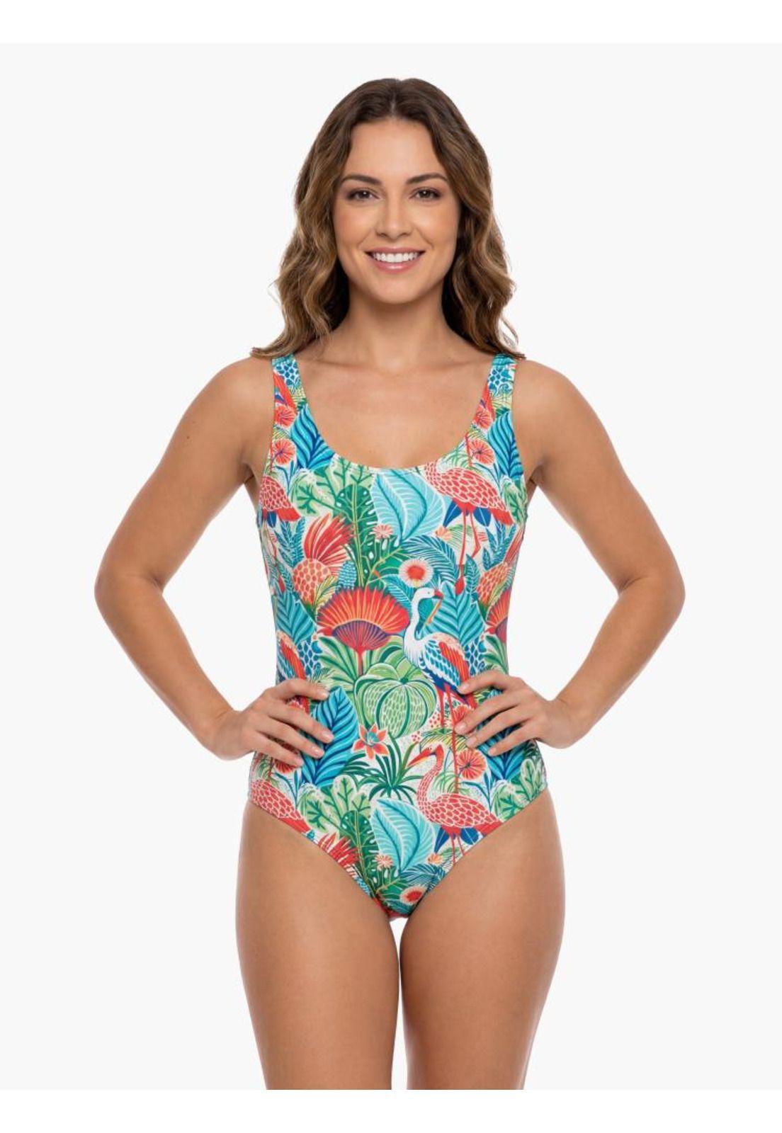 Traje de baño mujer reductor clásico estampado verde-0